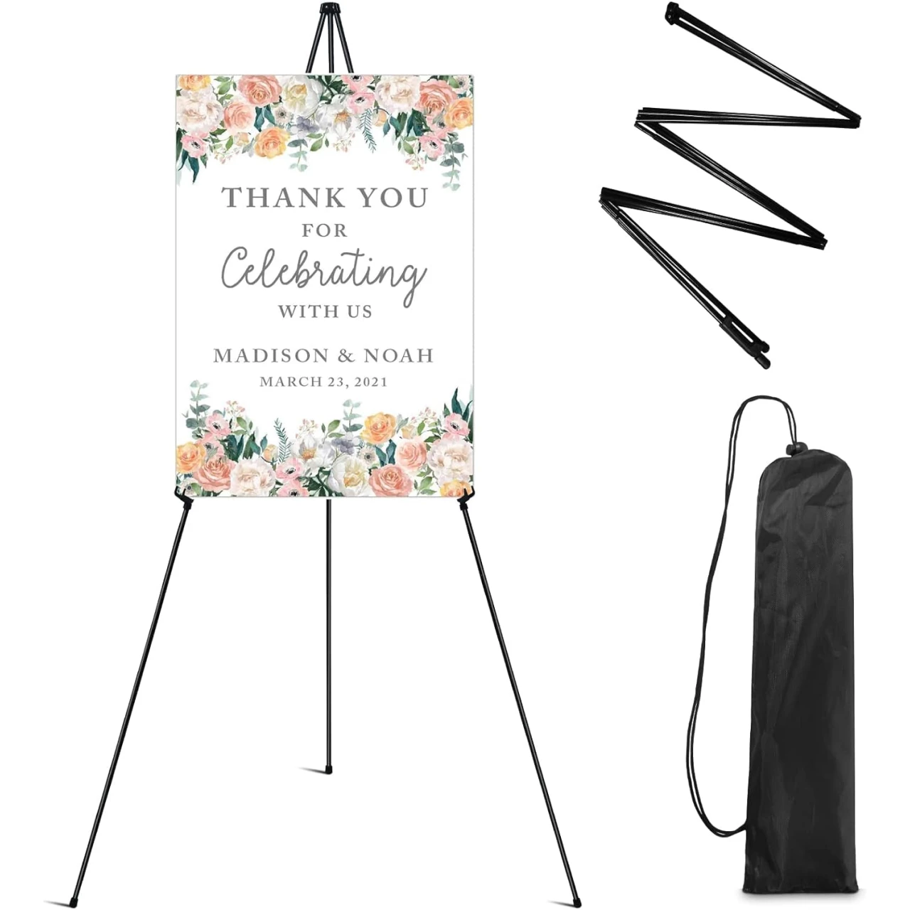 Easel Stand for Display,RRFTOK 63&rsquo;&rsquo; Instant Foldable Portable Ground Easel for Wedding Banner and Poster Display Stand, Tabletop Display Metal Tripod with Portable Bag.