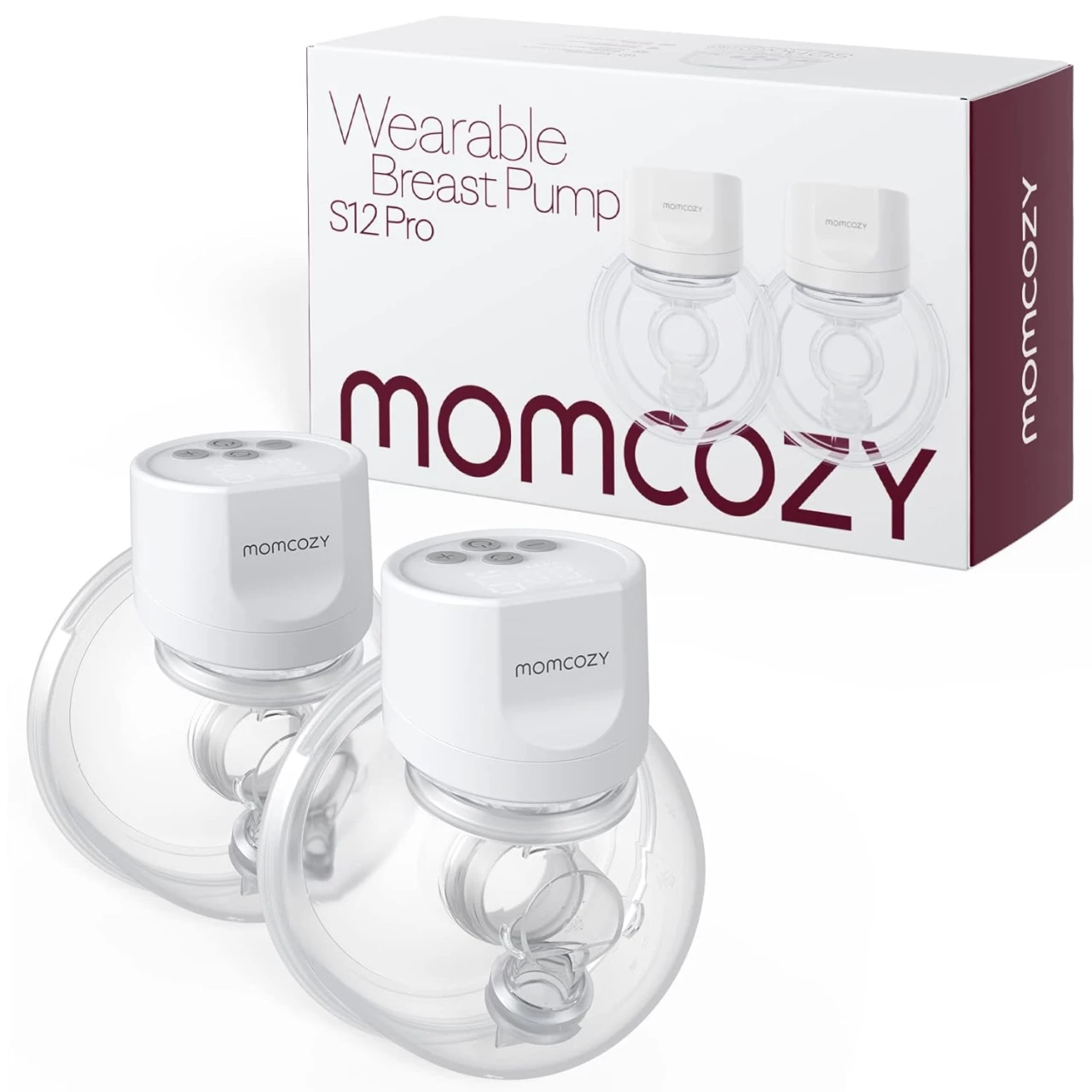 Momcozy S12 Pro Hands-Free Breast Pump Wearable, Double Wireless Pump with Comfortable Double-Sealed Flange, 3 Modes &amp; 9 Levels Electric Pump Portable, Smart Display, 24mm, 2 Pack