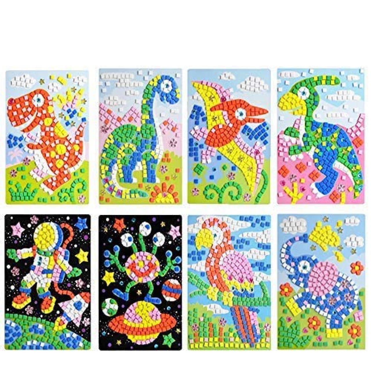 CCINEE Mosaic Sticker DIY Handmade Art Crafts Kits Christmas New Year Gifts for Kids Elephant Parrot Astronaut Dinosaurs 8 Packs