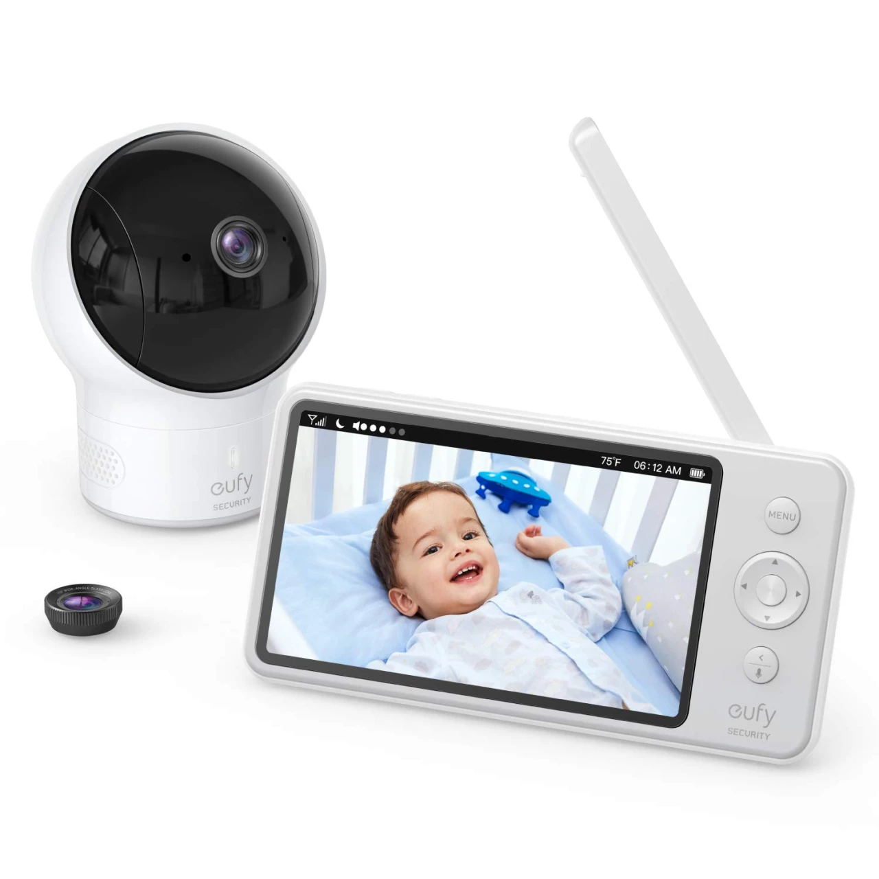 eufy Security Video Baby Monitor with Camera and Audio, Security Camera, 720p HD Resolution, Night Vision, 5&quot; Display, 110° Wide-Angle Lens Included, Lullaby Player, Audio and Motion Alert