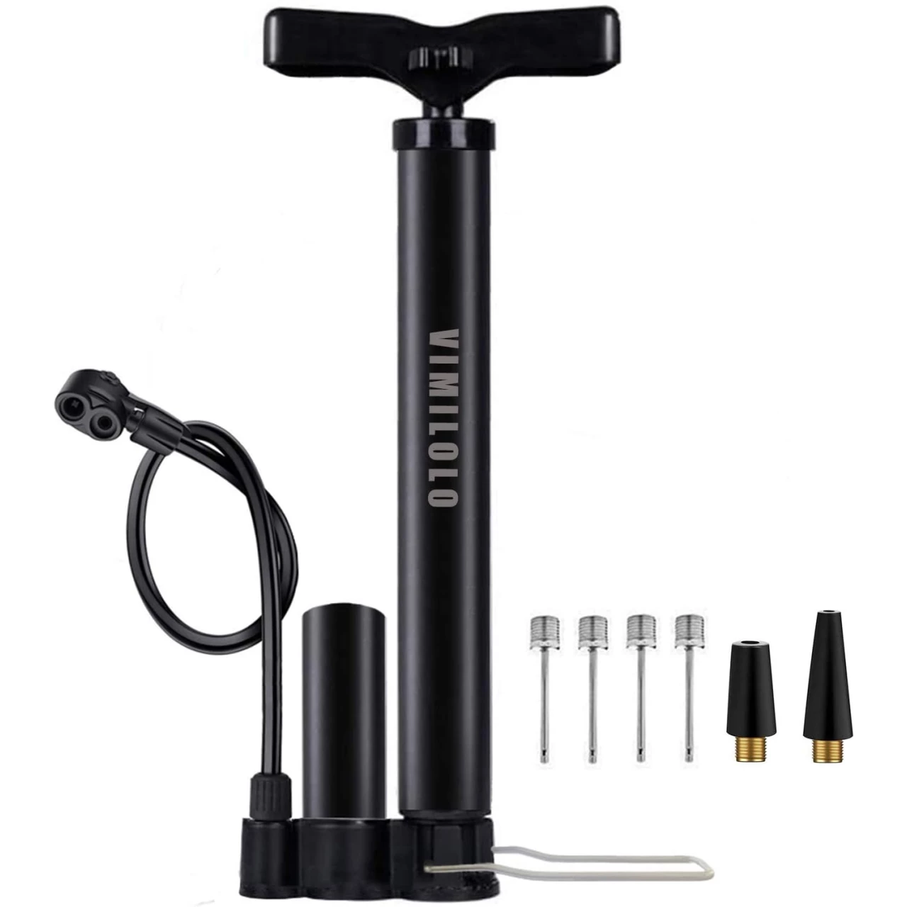 VIMILOLO Bike Pump Portable, Ball Pump Inflator Bicycle Floor Pump with high Pressure Buffer Easiest use with Both Presta and Schrader Bicycle Pump Valves-160Psi Max