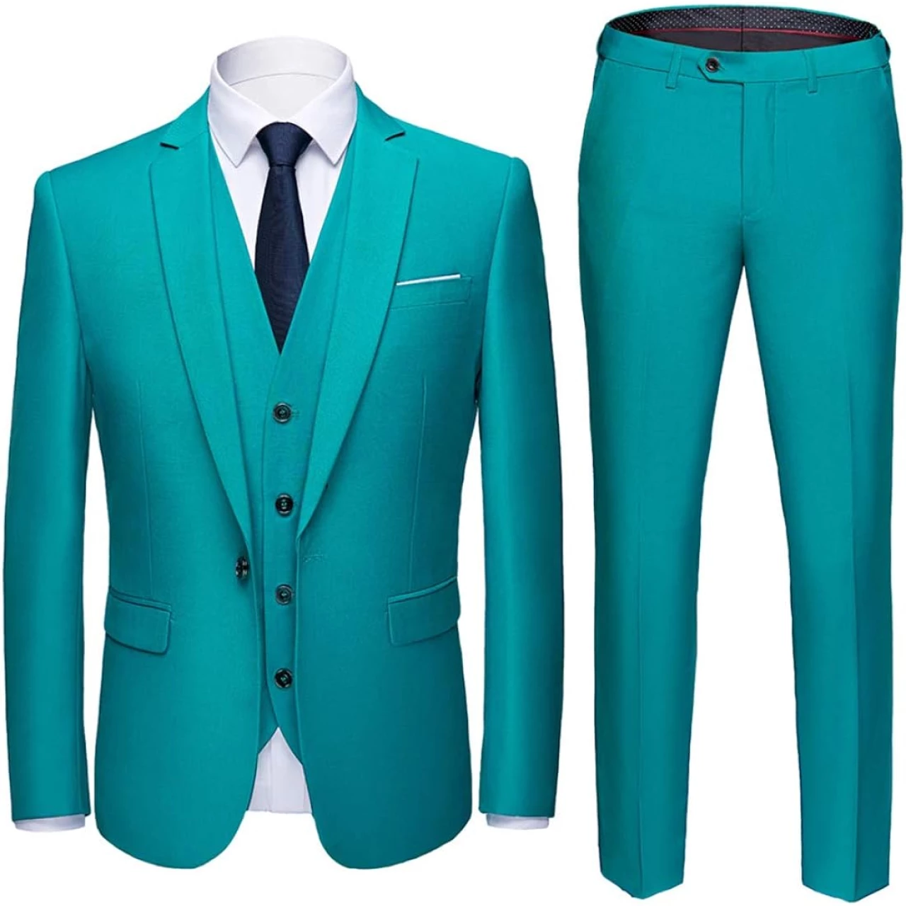 MY&rsquo;S Men&rsquo;s 3 Piece Slim Fit Suit, One Button Jacket Blazer Vest Pants Set and Tie