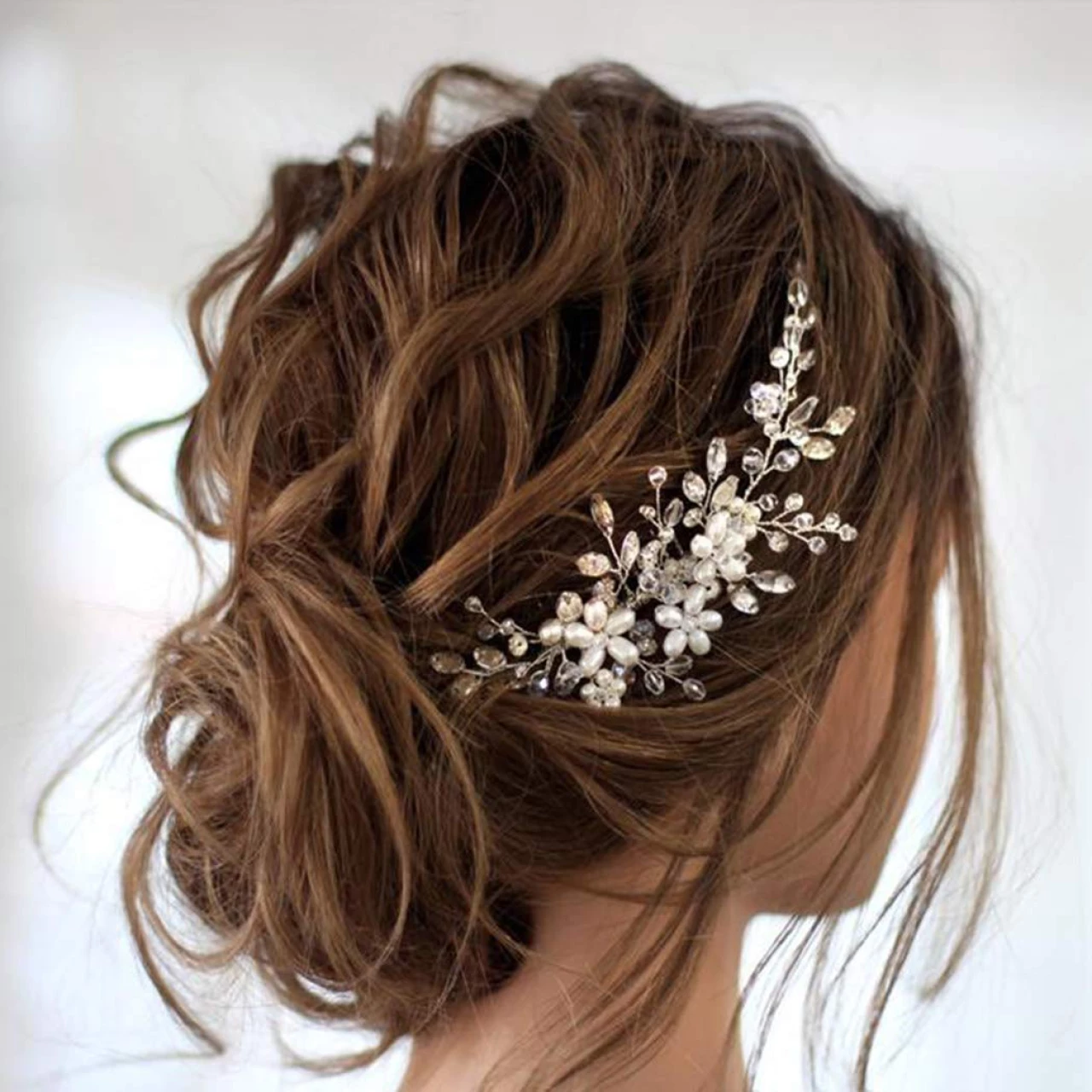 Jakawin Bride Wedding Hair Comb Pearl Flower Hair Piece Rhinestone Bridal Hair Accessories for Women HC034 (Silver)