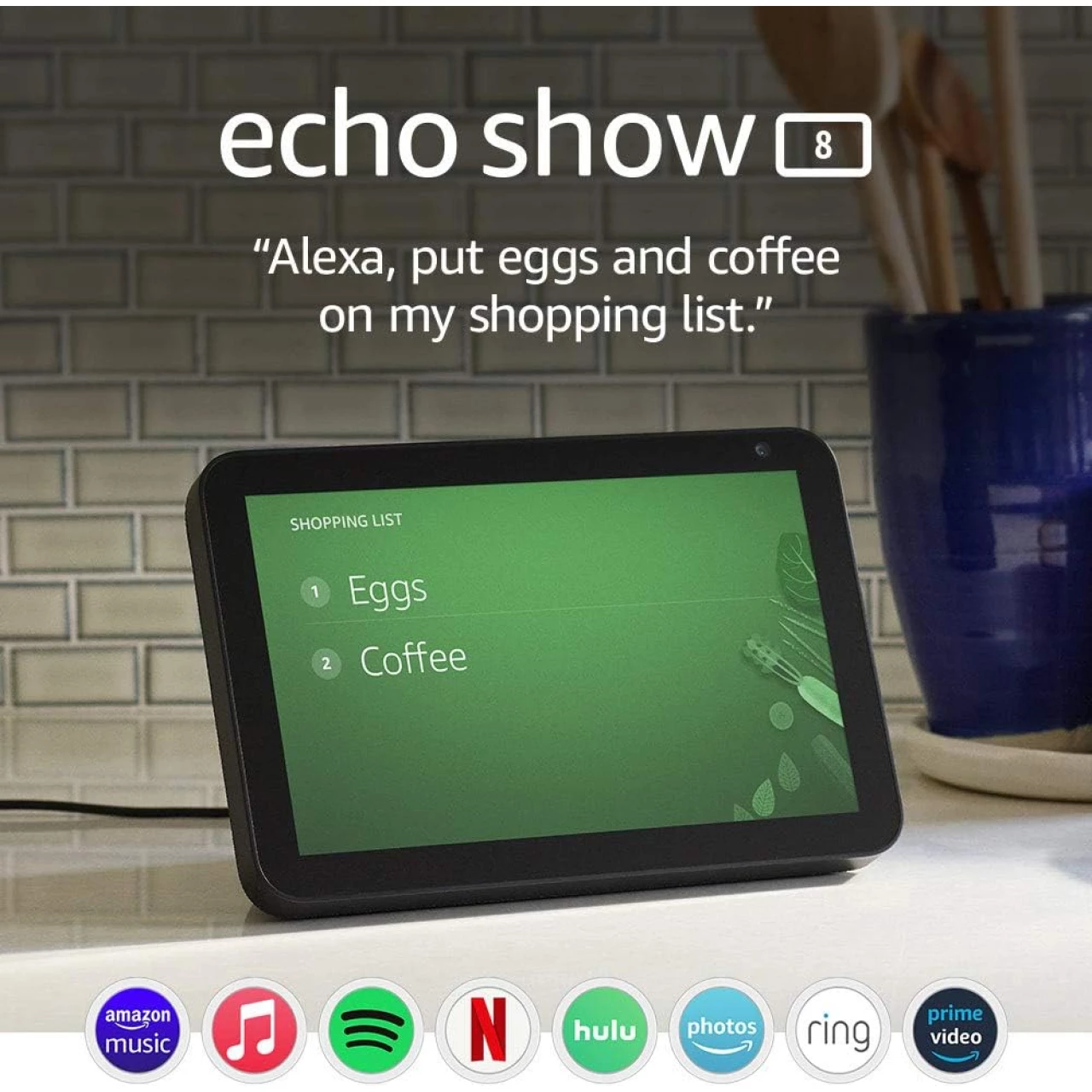 Echo Show 8 (1st Gen, 2019 release) &ndash; HD smart display with Alexa - Unlimited Cloud Photo Storage - Digital Photo Display - Charcoal