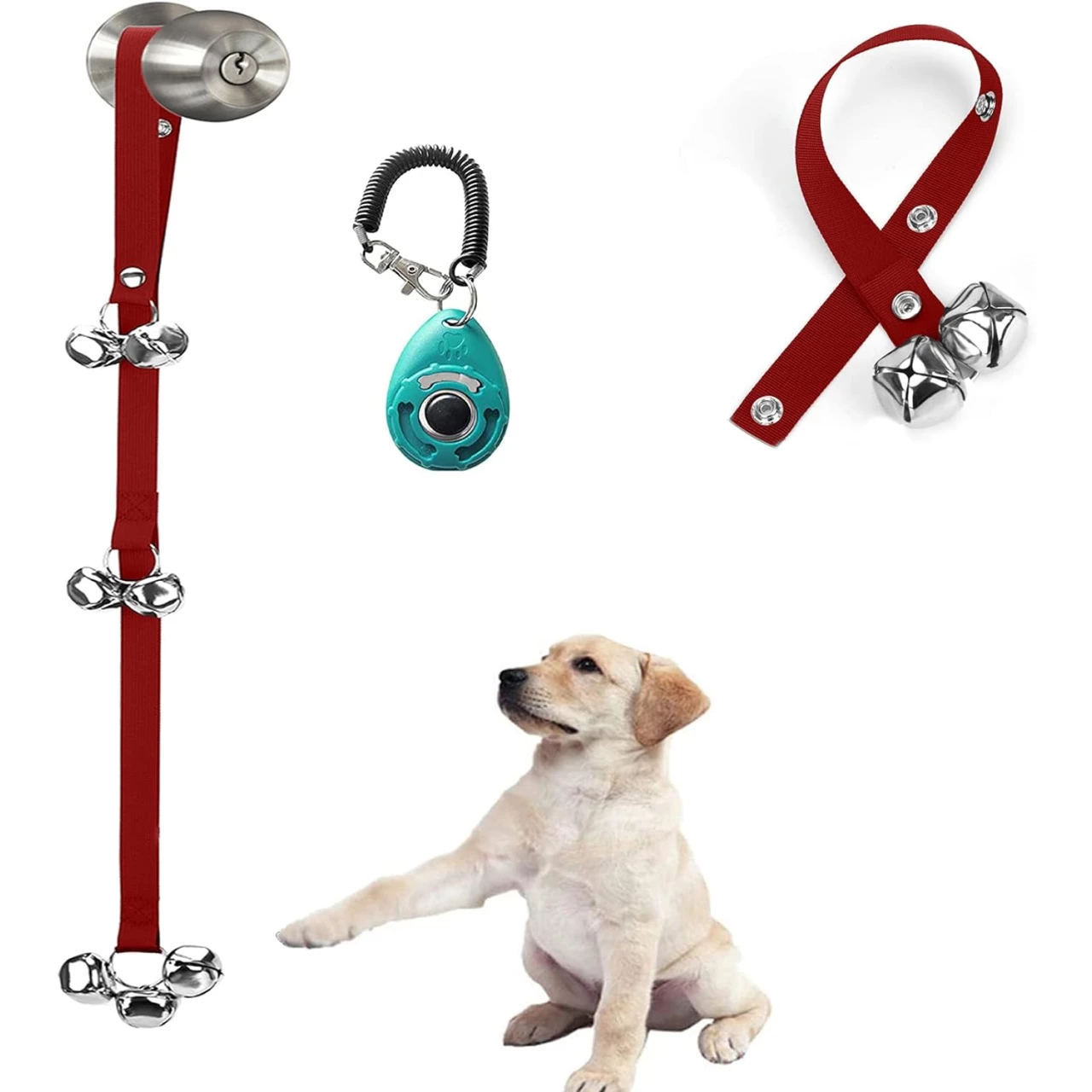 [Upgraded] Puppy Bells Dog Doorbells for Door Knob/Potty Training/Go Outside-Dog Bells for Puppies Dogs Doggy Doggie Pooch Pup Pet Hound Mutt Cat for Dog Lovers + Dog Training Clicker with Wrist Strap