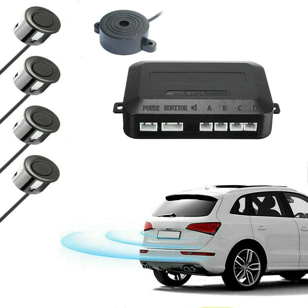TOTMOX Car Auto Vehicle Reverse Backup Radar System, Reversing Radar Detector 4 Reversing Parking Sensors Beep Alarm