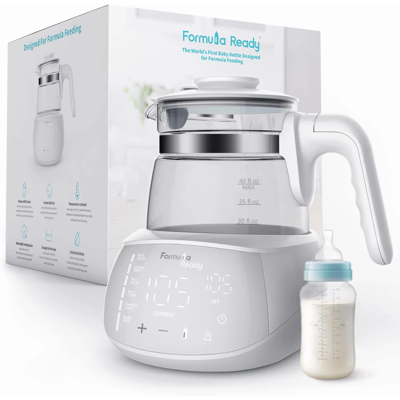 Formula Ready Baby Water Kettle- One Button Boil Cool Down and Keep Warm