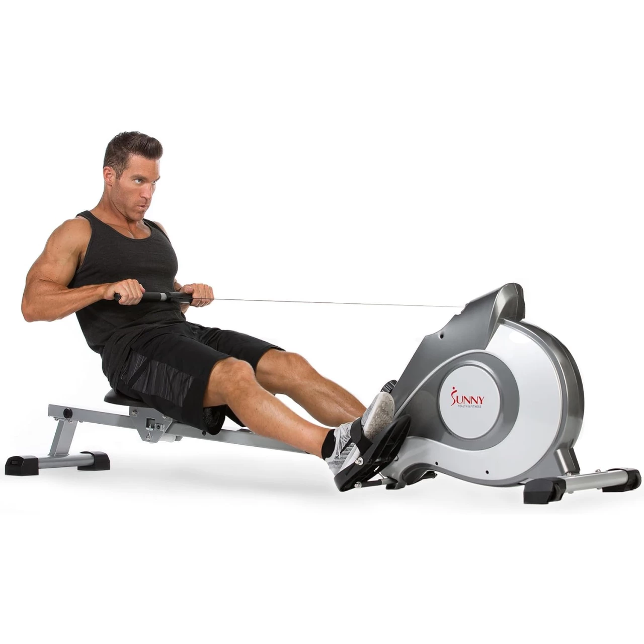 Sunny Health &amp; Fitness Smart Magnetic Rowing Machine with Extended Slide Rail