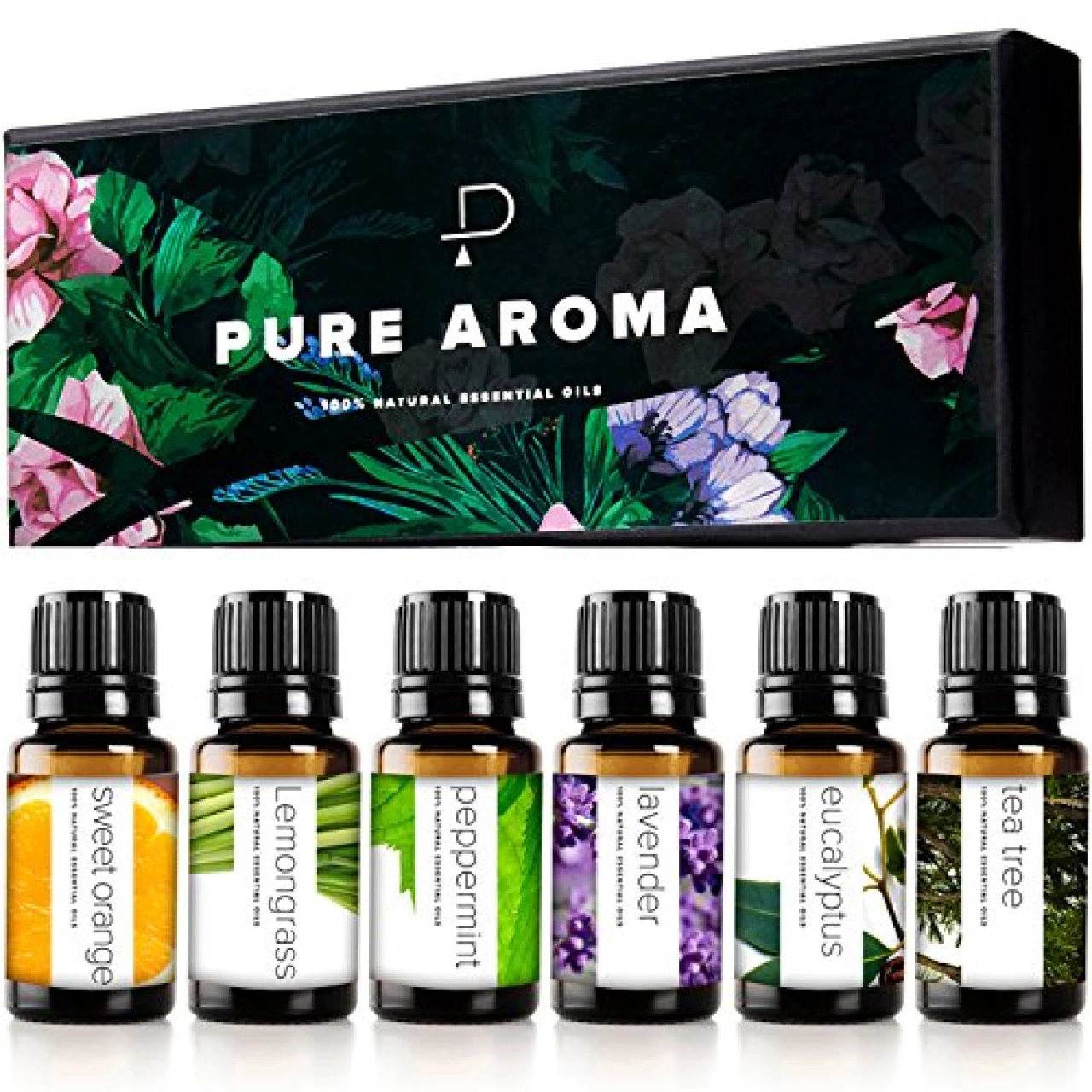 Essential Oils by PURE AROMA 100% Pure Oils kit- Top 6 Aromatherapy Oils Gift Set-6 Pack, 10ML(Eucalyptus, Lavender, Lemon Grass, Orange, Peppermint, Tea Tree)