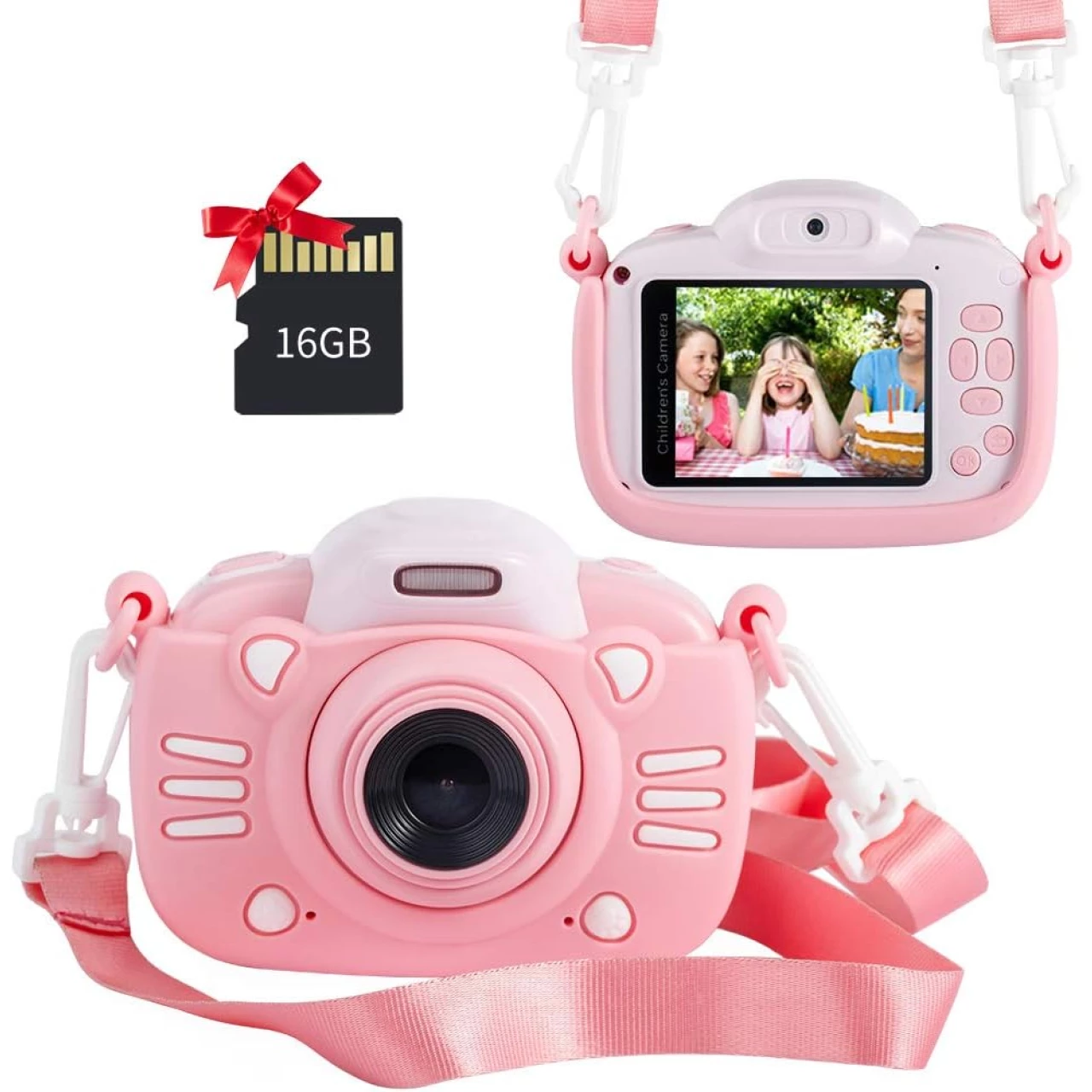 MINIBEAR Kids Digital Camera for Toddler Girls Toy Camera Kids Video Camera, Children Selfie Camera 2.4 Inch IPS Screen Mini Kids Camcorder Video Recorder with 16GB SD Card - Pink