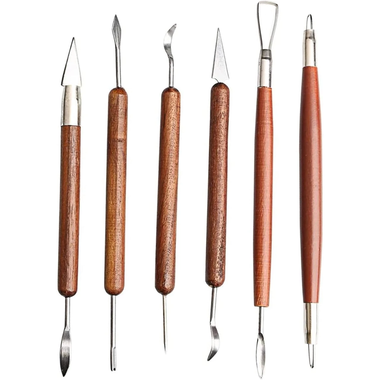 S &amp; E TEACHER&rsquo;S EDITION 6 Pcs Pottery &amp; Clay Sculpting Tools, Double-Sided, Smooth Wooden Handles.