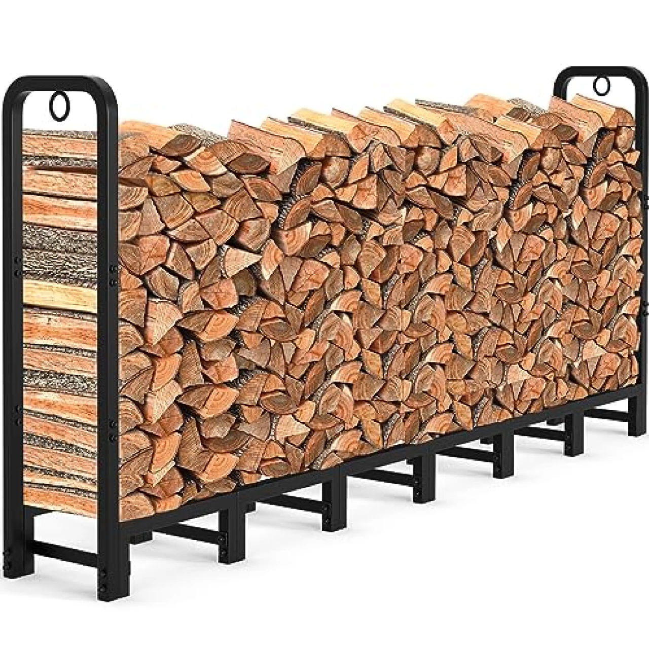 AMAGABELI GARDEN &amp; HOME 8ft Outdoor Fire Rack, Fireplace Heavy Duty Firewood Pile Storage Racks For Patio Deck Metal Log Holder Stand Tubular Steel Wood Stacker Outside Tools Accessories Black