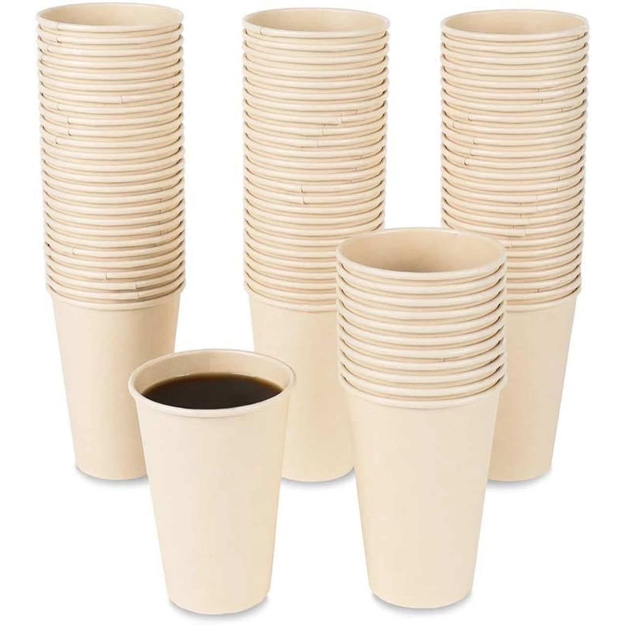 JAYEEY 100 Count 12 OZ Bamboo Fiber Disposable Light Brown Paper Coffee Cups