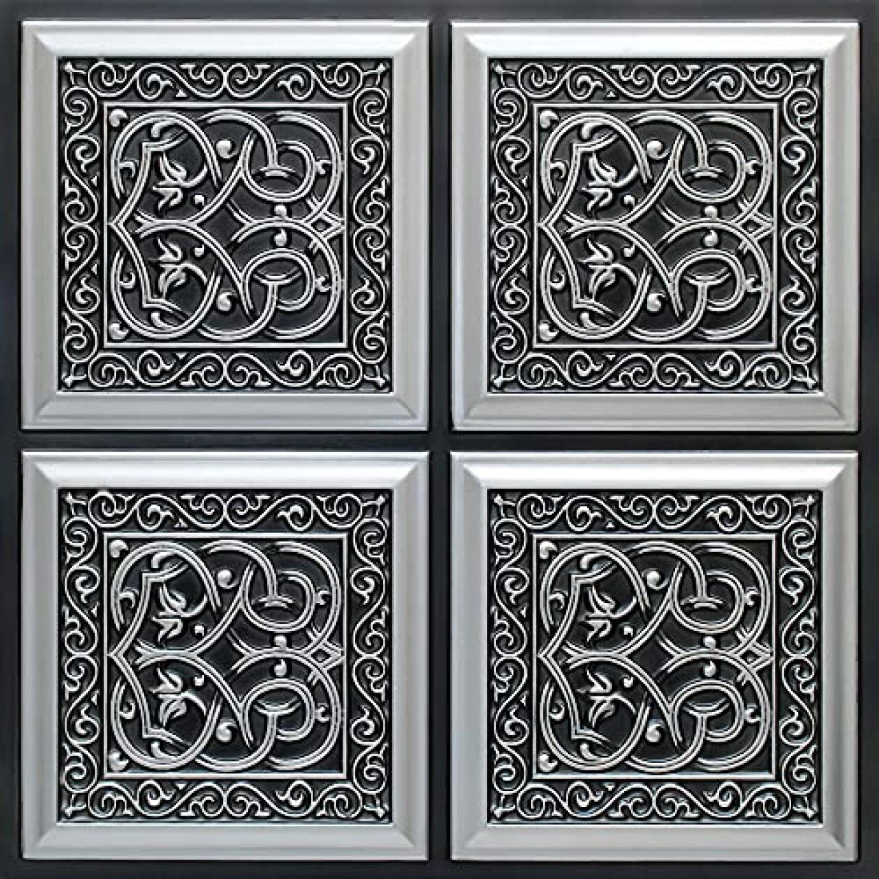 From Plain To Beautiful In Hours 231as-24x24-10 Lover&rsquo;s Knot PVC 2&rsquo; x 2&rsquo; Glue-up Ceiling Tile (Covers / 40 sq.ft), Antique Silver, 10