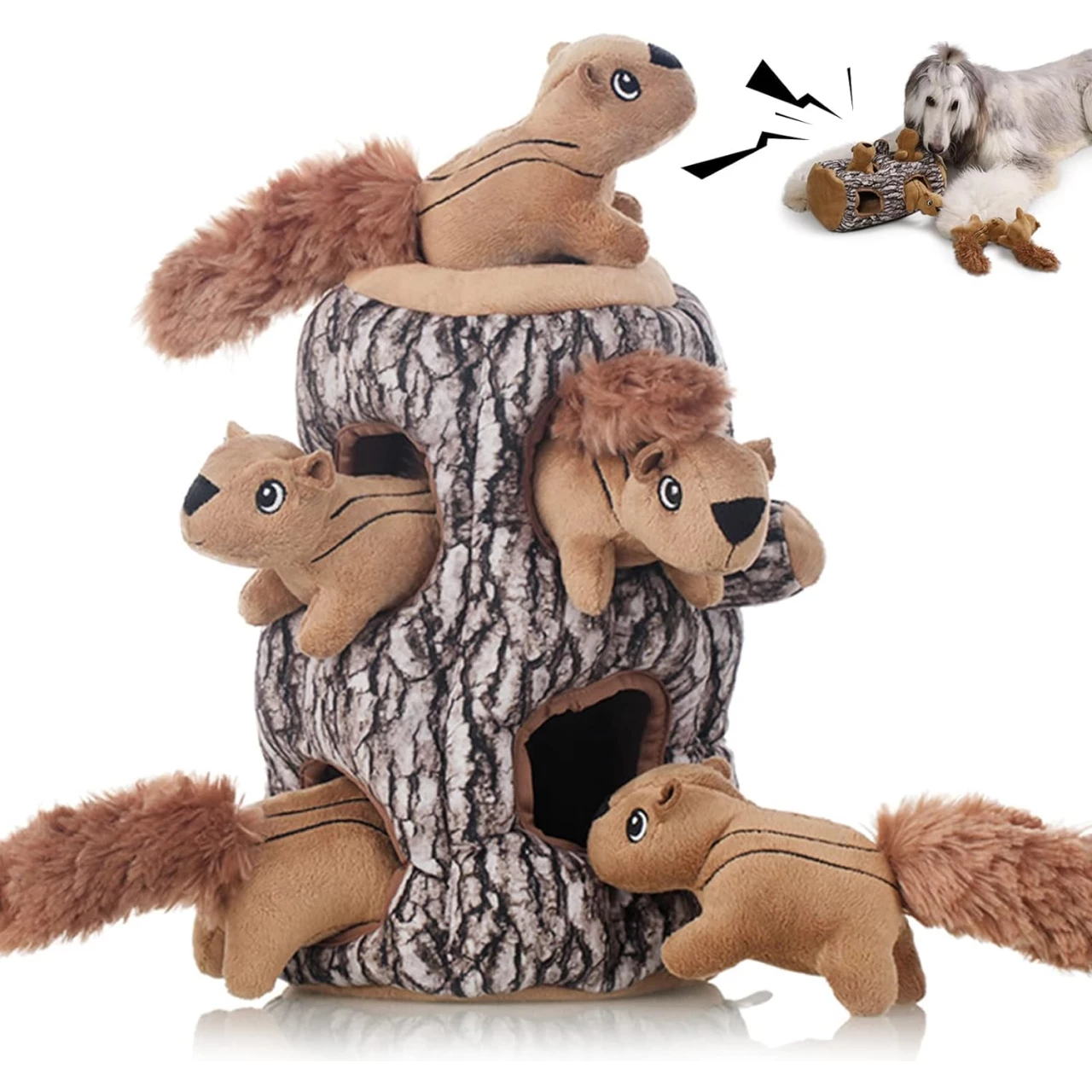 Laifug Hidden Squirrel Plush Dog Toy， Interactive Squeaky Dog Toy Hide and Seek, XL