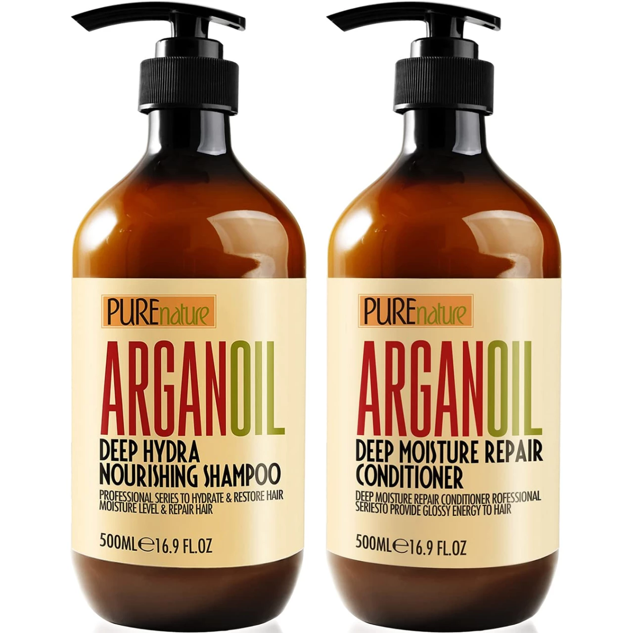 Argan Oil Shampoo and Conditioner Set - Moisturizing Sulfate Free Moroccan Care with Keratin - For Curly, Straight, Dry and Damaged Hair - Hydrating, Anti Frizz Salon Technology