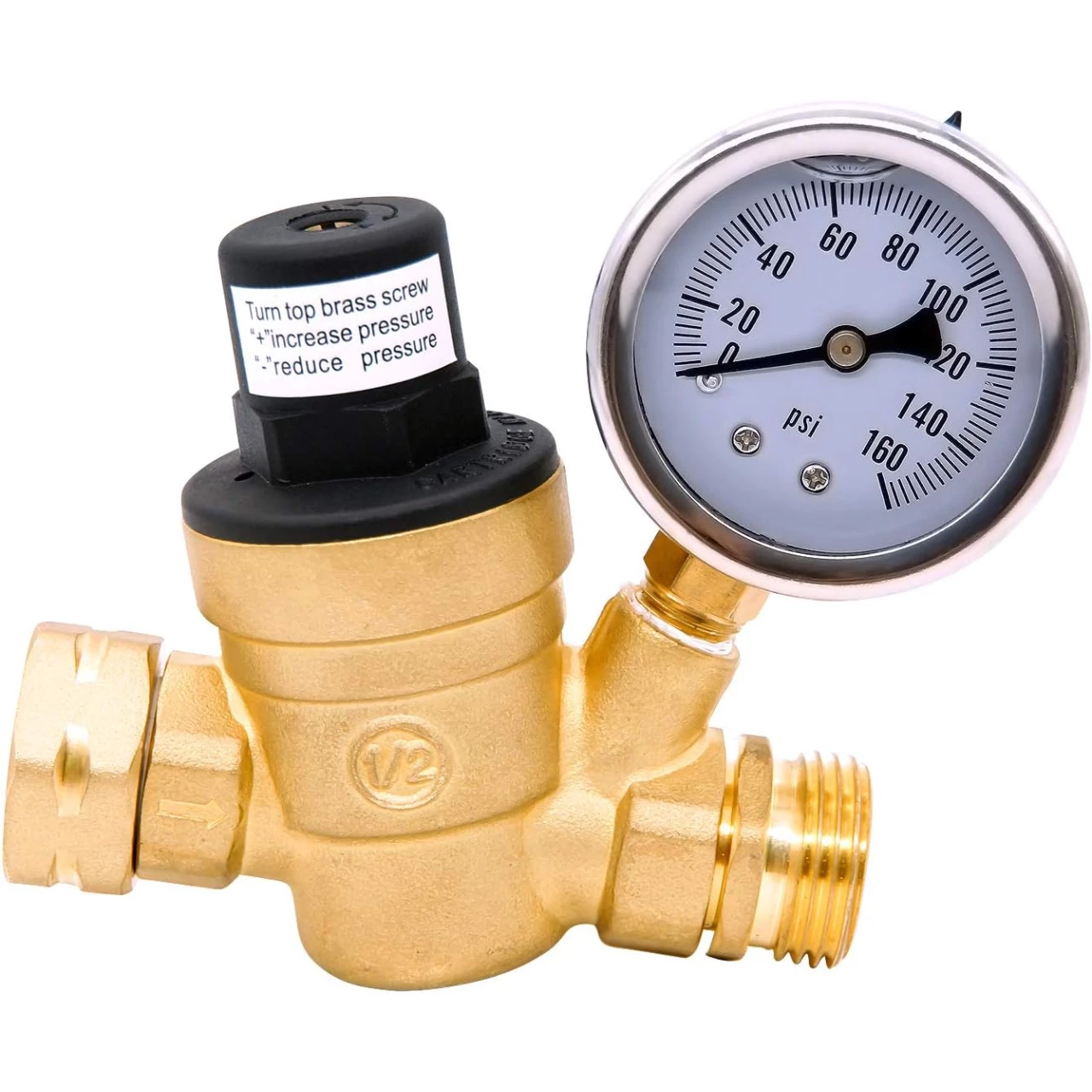 Accumeter 3/4 Lead-Free Water Pressure Regulator Brass Water Valve with Gauge