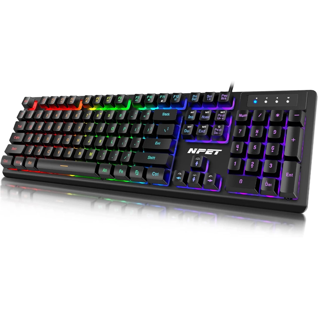 NPET K10 Wired Gaming Keyboard, LED Backlit, Spill-Resistant Design, Multimedia Keys, Quiet Silent USB Membrane Keyboard for Desktop, Computer, PC (Black)