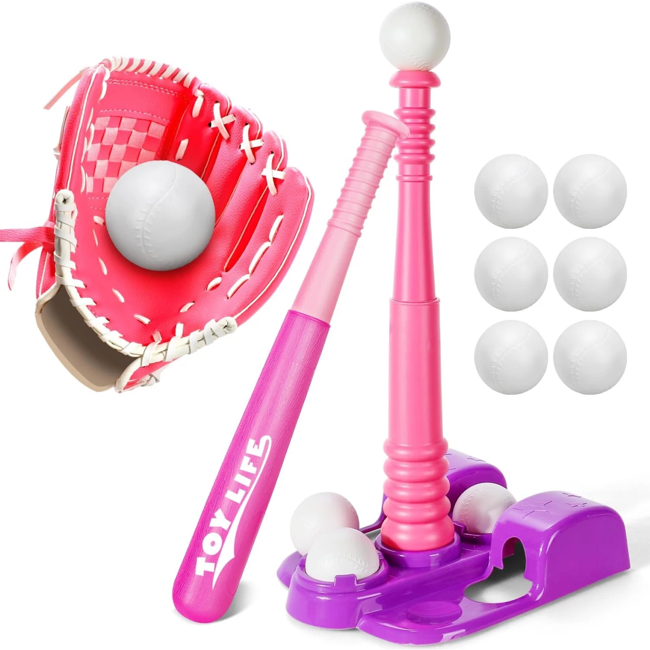 TOY Life - T-Ball Sets for Kids 3-5 - Girls Tee Ball Set - Tball Set for Kids 5-8 - Toddler Baseball Toys Tball T Ball Bat Tee Ball Outdoor Toddler Toys 6 T-Balls and Toddler Glove Toddler Bat