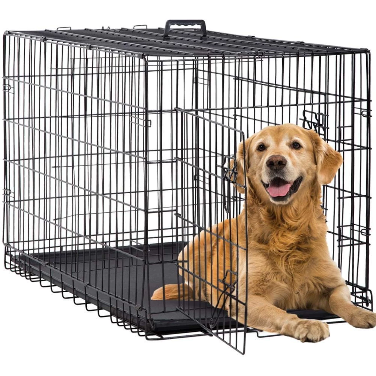 BestPet 24,30,36,42,48 Inch Dog Crates for Large Dogs Folding Mental Wire Crates Dog Kennels Outdoor and Indoor Pet Dog Cage Crate with Double-Door,Divider Panel, Removable Tray (Black, 42&quot;)