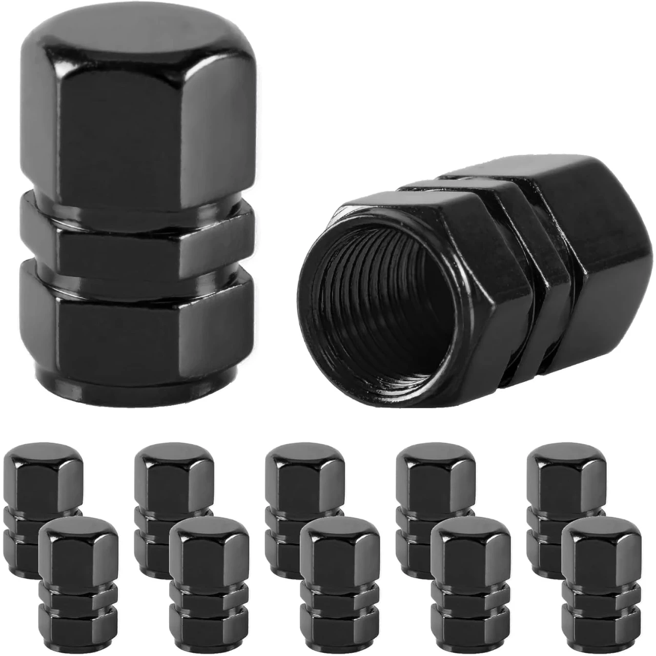 JUSTTOP Car Tire Valve Stem Caps, 12pcs Air Caps Cover, Universal for Cars, SUVs, Bike, Trucks and Motorcycles-Black