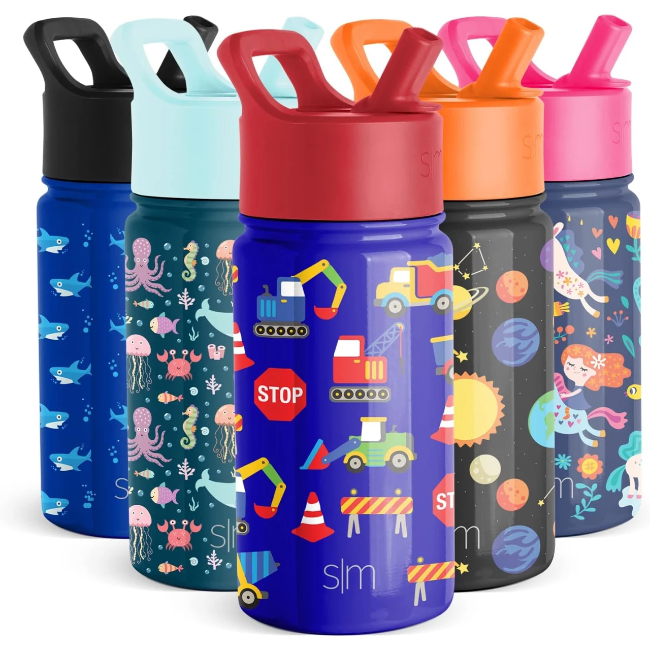 Simple Modern Kids Water Bottle with Straw Lid | Insulated Stainless Steel Reusable Tumbler for Toddlers, Boys | Summit Collection | 14oz, Under Construction