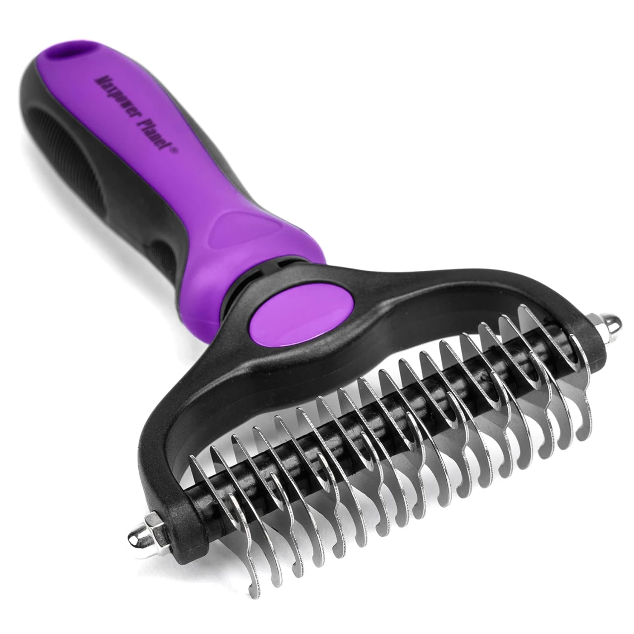 Maxpower Planet Pet Grooming Brush - Double Sided Shedding and Dematting Undercoat Rake, Dog Grooming Brush, Cat Grooming Brush, Dog Comb, Cat Brush (Purple)