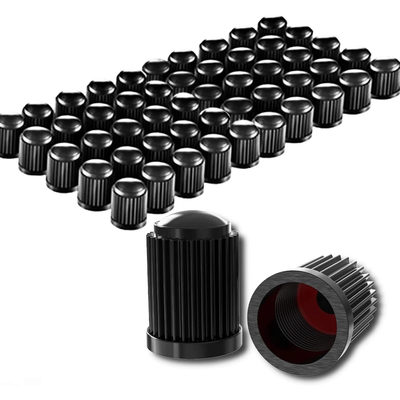 CKAuto 50 Pack Tire Valve Caps, Plastic Valve Stem Caps with O Rubber Seal, Universal Stem Covers for Cars, SUVs, Bike and Bicycle, Trucks, Motorcycles, Airtight Seal Dust Proof, Black 5 Dollar Item