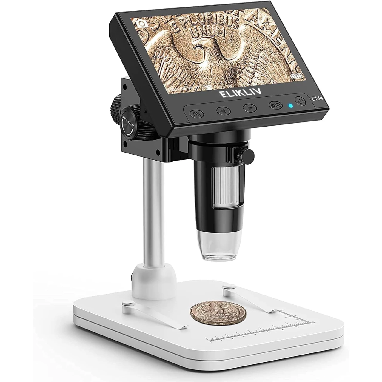 Elikliv EDM4 4.3&quot; Coin Microscope, LCD Digital Microscope 1000x, Coin Magnifier with 8 Adjustable LED Lights, PC View, Windows Compatible(Black)