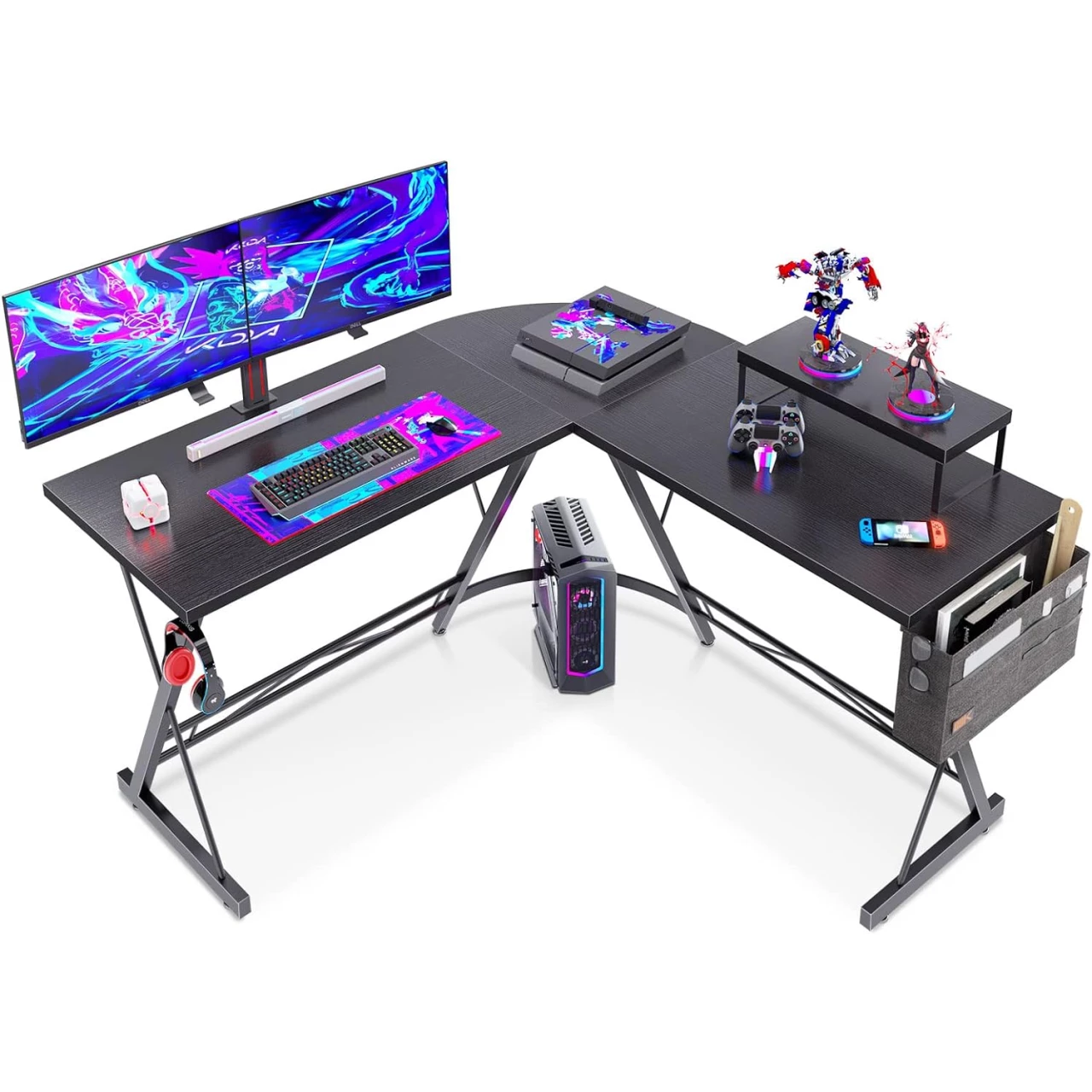 Casaottima L Shaped Gaming Desk, Home Office Desk with Round Corner, Computer Desk with Large Monitor Stand Desk Workstation, 51 inches