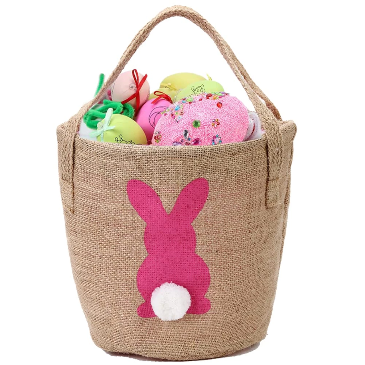 Easter Bunny Basket Burlap Buckets with Two Handles