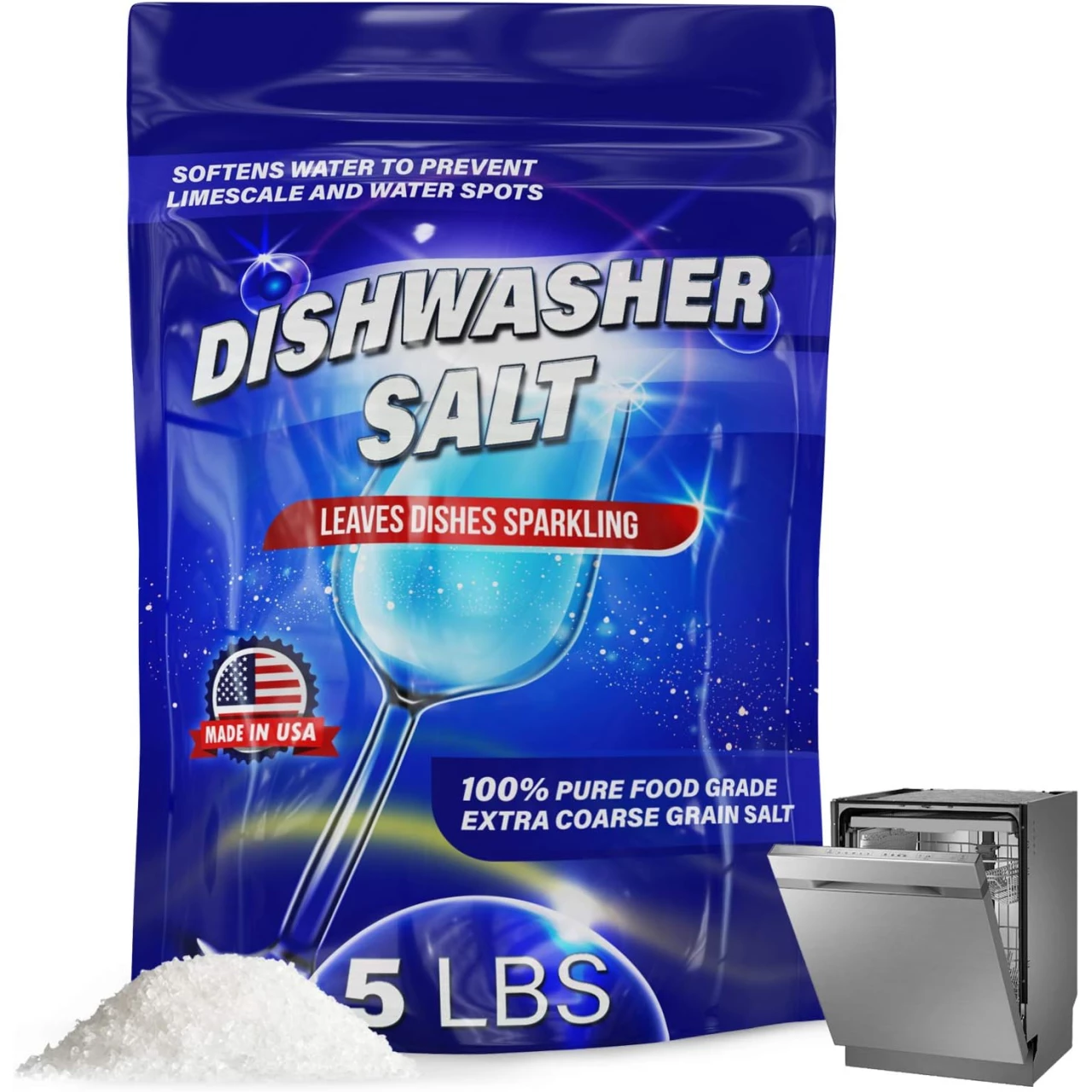 Impresa Dishwasher Salt Water Softener - 5 lbs - Protects From Hard Water Residue and Limescale - Compatible with Bosche, Miele, Thermador, Whirlpool, and More - 100% Pure Coarse Grain Salt