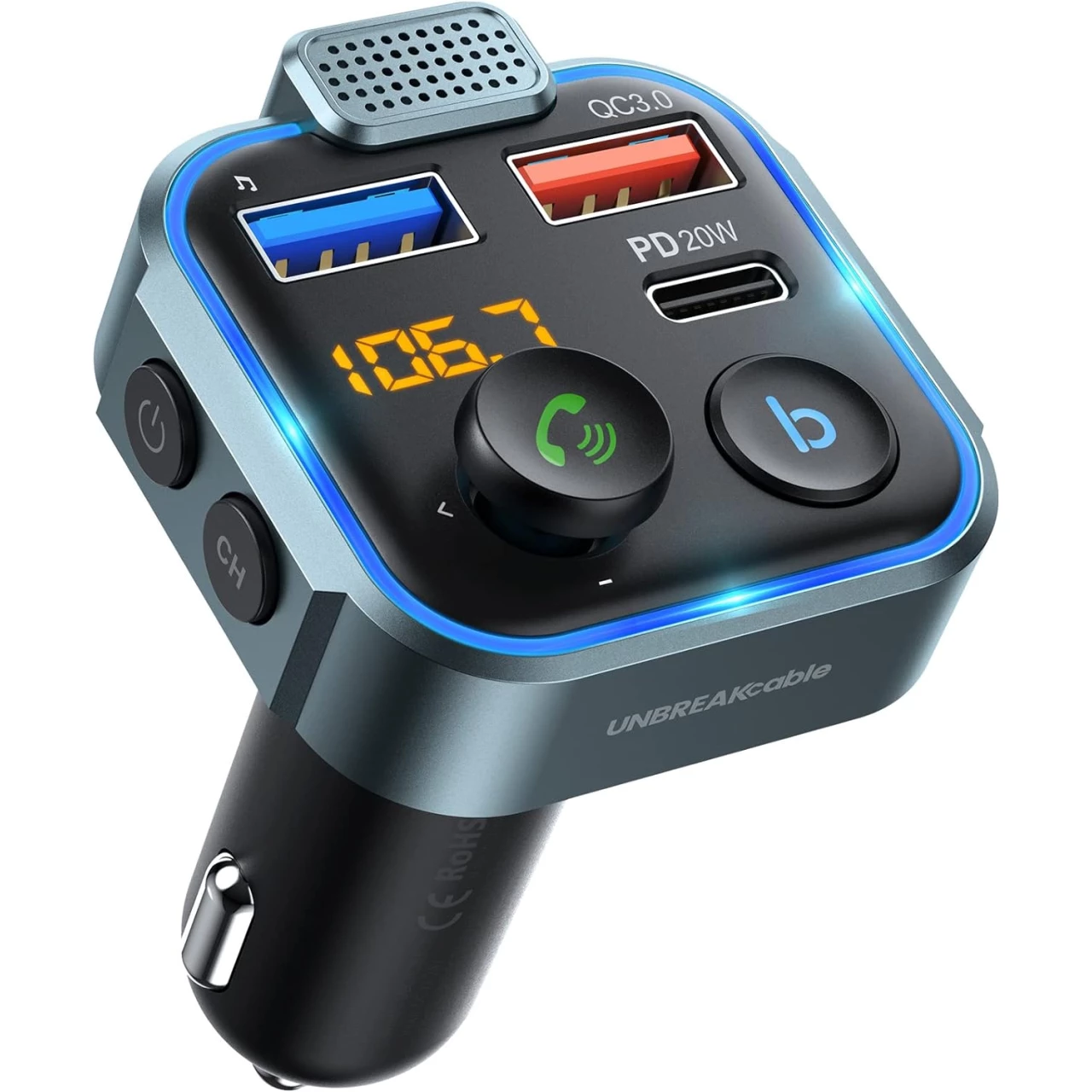 UNBREAKcable Bluetooth 5.0 FM Transmitter for Car