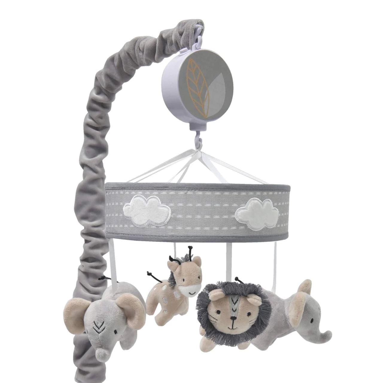 Lambs &amp; Ivy Jungle Safari Musical Baby Crib Mobile - Gray, Beige, White, Animals