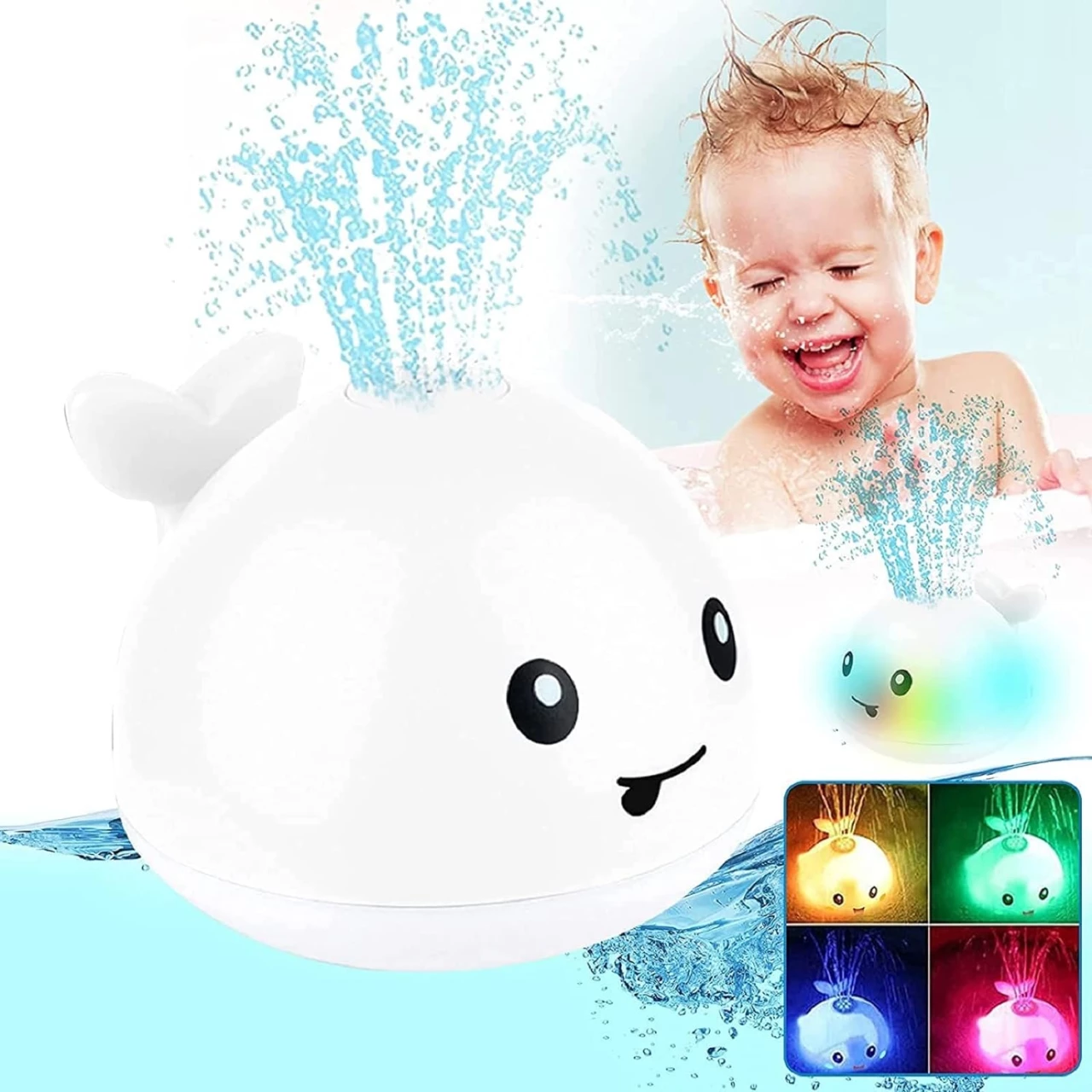 Baby Bath Toys, Light Up Baby Pool Toy with LED Light Whale Spray Water Toy for Toddlers Kids, Induction Sprinkler Bathtub Toys
