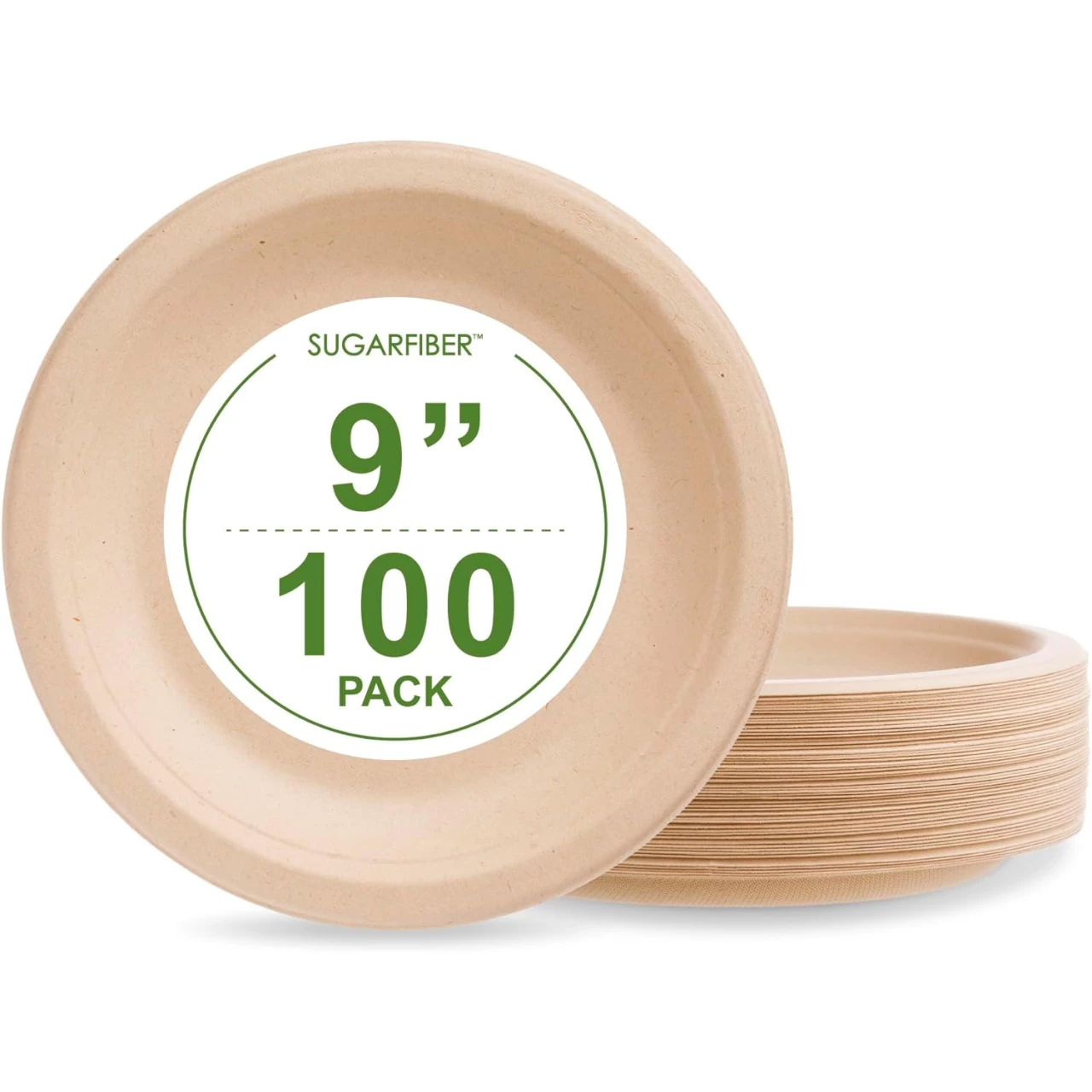 Harvest Pack GOURMET SHOWCASE 100 COUNT Sugarfiber 9-inch Round Disposable Compostable Paper Plates, Natural Bagasse Biodegradable Plate, Made From Eco-Friendly Plant Fibers