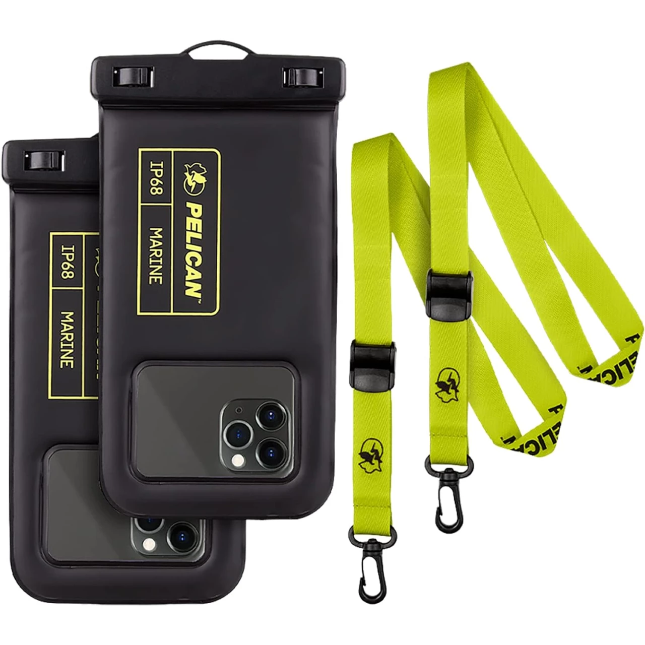 Pelican 2 Pack Marine - IP68 Waterproof Phone Pouch/Case(Regular Size)-Floating Waterproof Phone Case For iPhone 14 Pro Max/ 13 Pro Max/ 12 Pro Max/ 11/ S23 - Detachable Lanyard-Black/Yellow