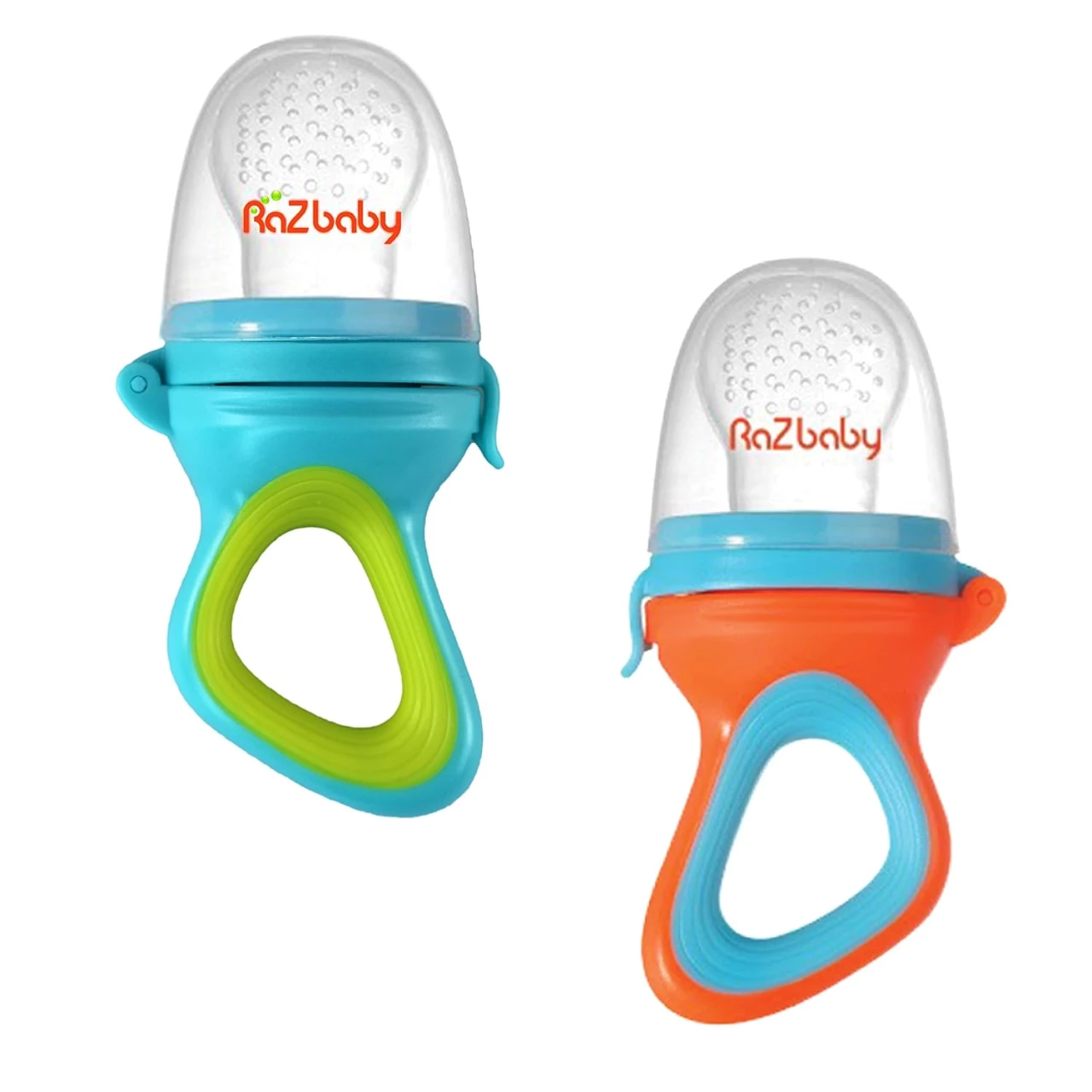 RaZbaby Baby Solids/Frozen Fruit Feeder Pacifier, Infant Teether Toy 6M+, BPA-Free Silicone Pouch &amp; Nipple