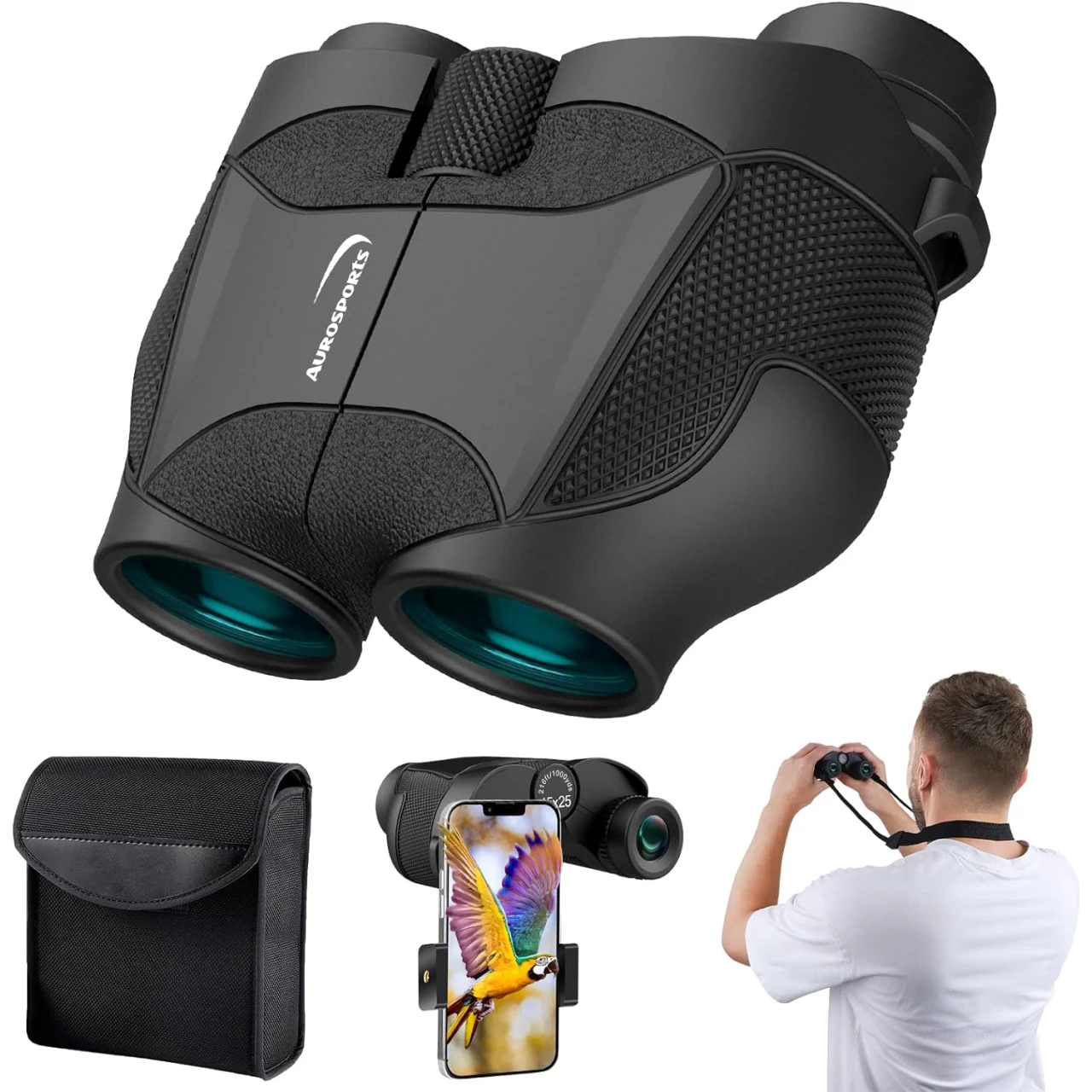 15x25 Compact Binoculars for Adults and Kids with Upgraded Phone Adapter, Super Bright High Power Binoculars with Clear Low Light Vision, Lightweight Binoculars for Bird Watching Travel Sightseeing