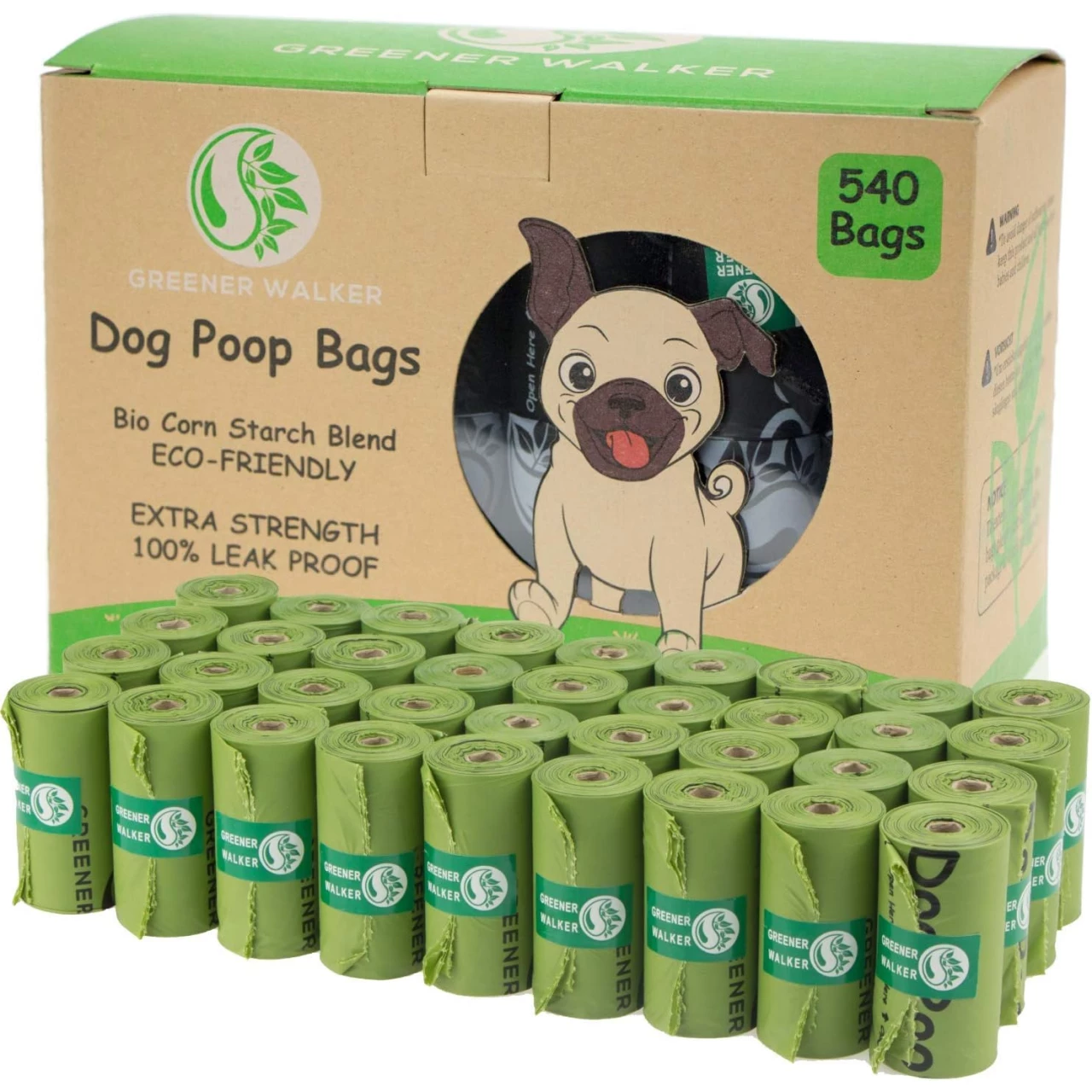 Greener Walker Poop Bags for Dog Waste-540 Bags,Extra Thick Strong 100% Leak Proof Dog Waste Bags (Green)