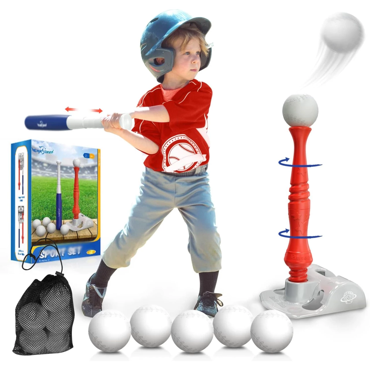 EagleStone T Ball Sets for Kids 3-5, 5-8, Tee Ball Set for Toddlers, Baseball Outdoor Toy Includes 6 Large Balls, Adjustable Teeball Batting Tee, Tball Games for Boys &amp; Girls, Kids Ages 3-12 Years