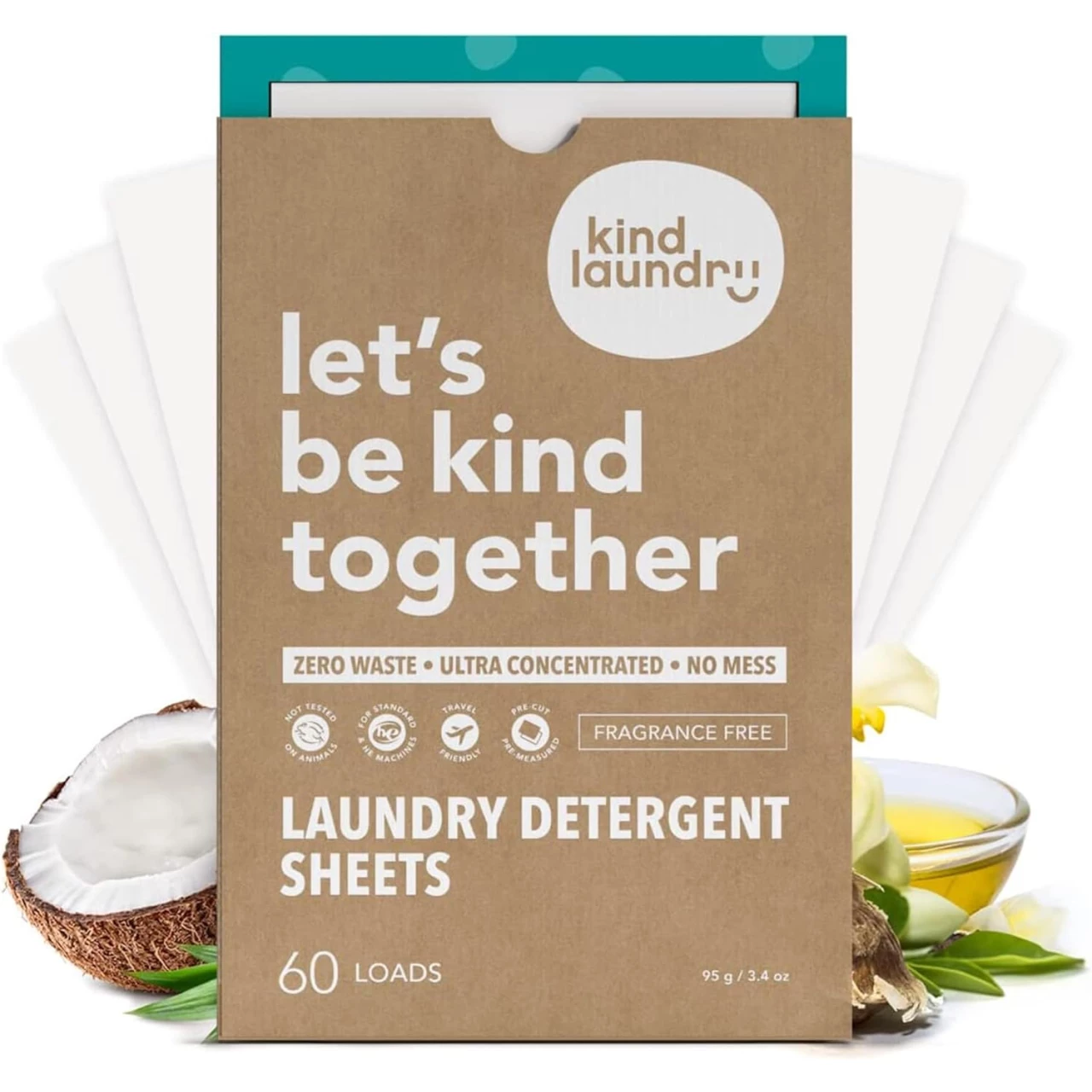 Scented Kind Laundry Detergent Sheets – Eco-Friendly, Zero-Waste Laundry Sheets Detergent for Travel &amp; Home – Liquidless Laundry Soap Strips with a Powerful Cleansing Formula, 60 Loads, Ocean Breeze