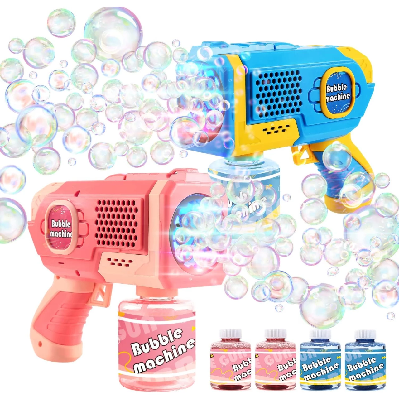 EagleStone 2 Bubble Guns for Toddlers, Automatic Bubble Machine for Kids, Bubble Blower w/ 4 Bottles Bubble Solution Refill &amp; LED Lights, Bubbles Party Favors for Summer Outdoor Toy Birthday Gifts