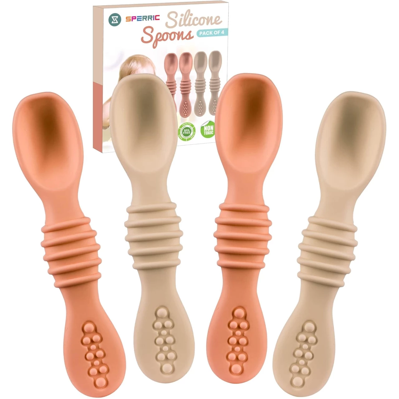 Silicone Baby Spoons for Baby Led Weaning 4-Pack, First Stage Baby Feeding Spoon Set