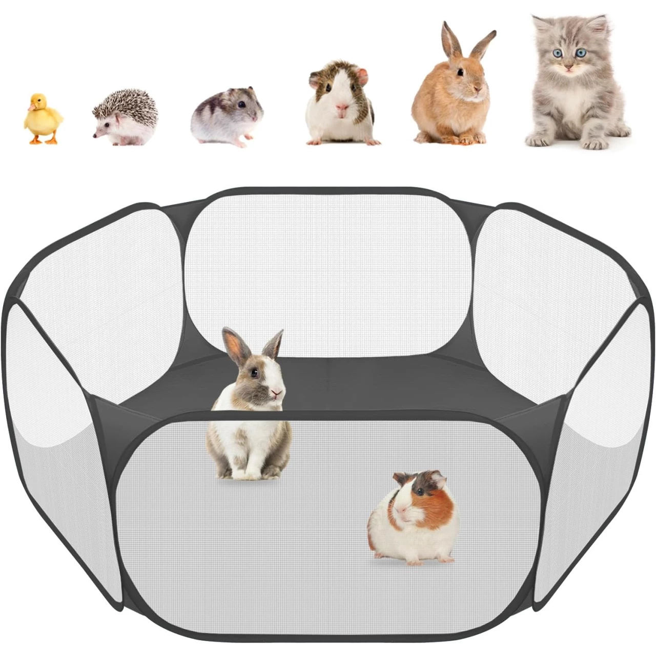 Small Animals C&amp;C Cage Tent, Breathable &amp; Transparent Pet Playpen Pop Open Outdoor/Indoor Exercise Fence, Portable Yard Fence for Guinea Pig, Rabbits, Hamster, Chinchillas and Hedgehogs