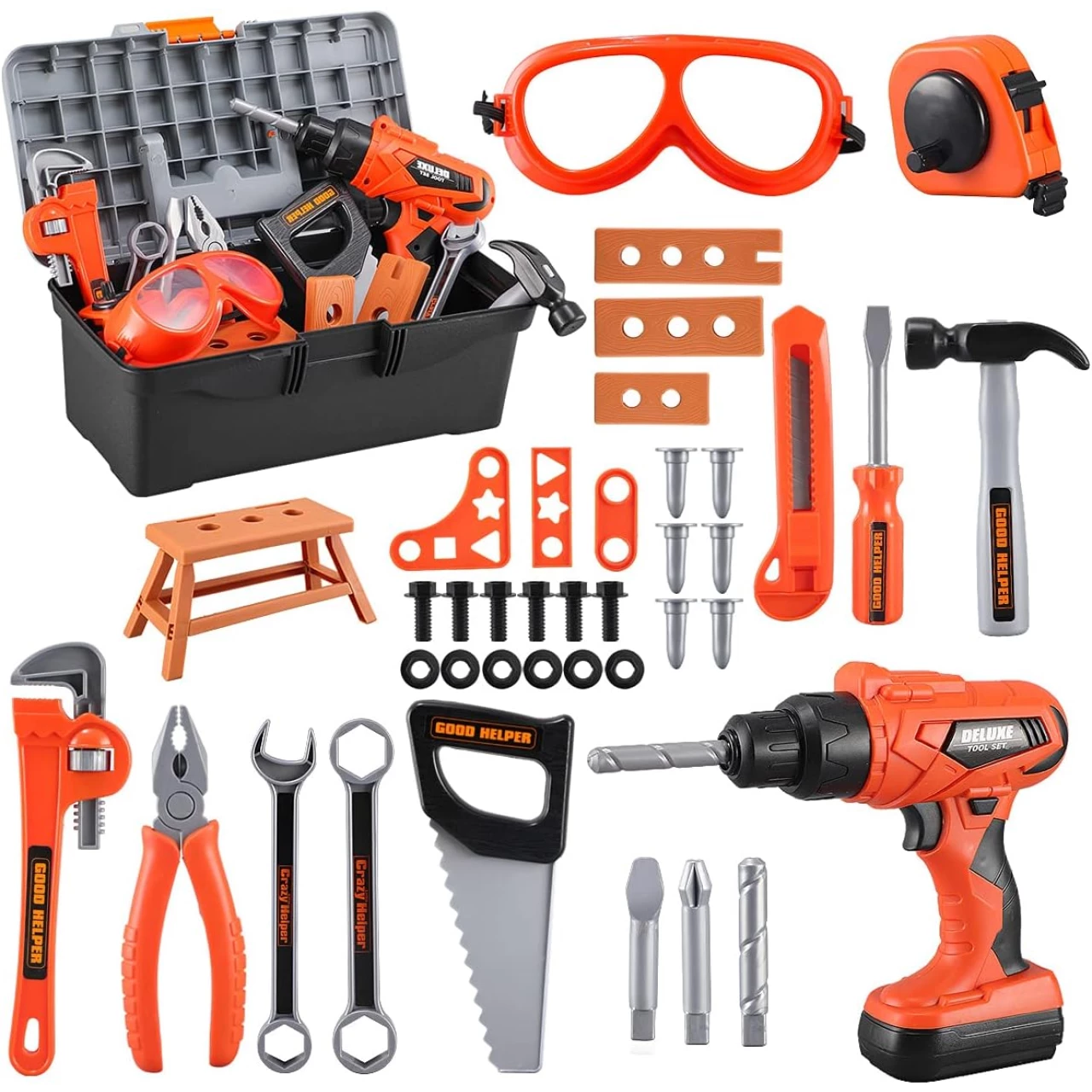 Kids Tool Set - Zealous 45 PCS Toddler Tool Set with Tool Box &amp; Electronic Toy Drill, Pretend Play Kids Toys, Toy Tools for Kids Ages 3,4,5,6,7,8 Years Old, Boy Toys