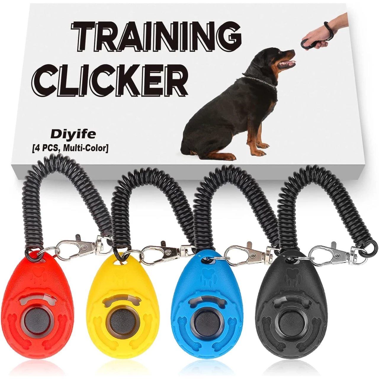 Diyife Dog Clicker, [4 PCS, Multi-Color] Training Clicker with Wrist Strap