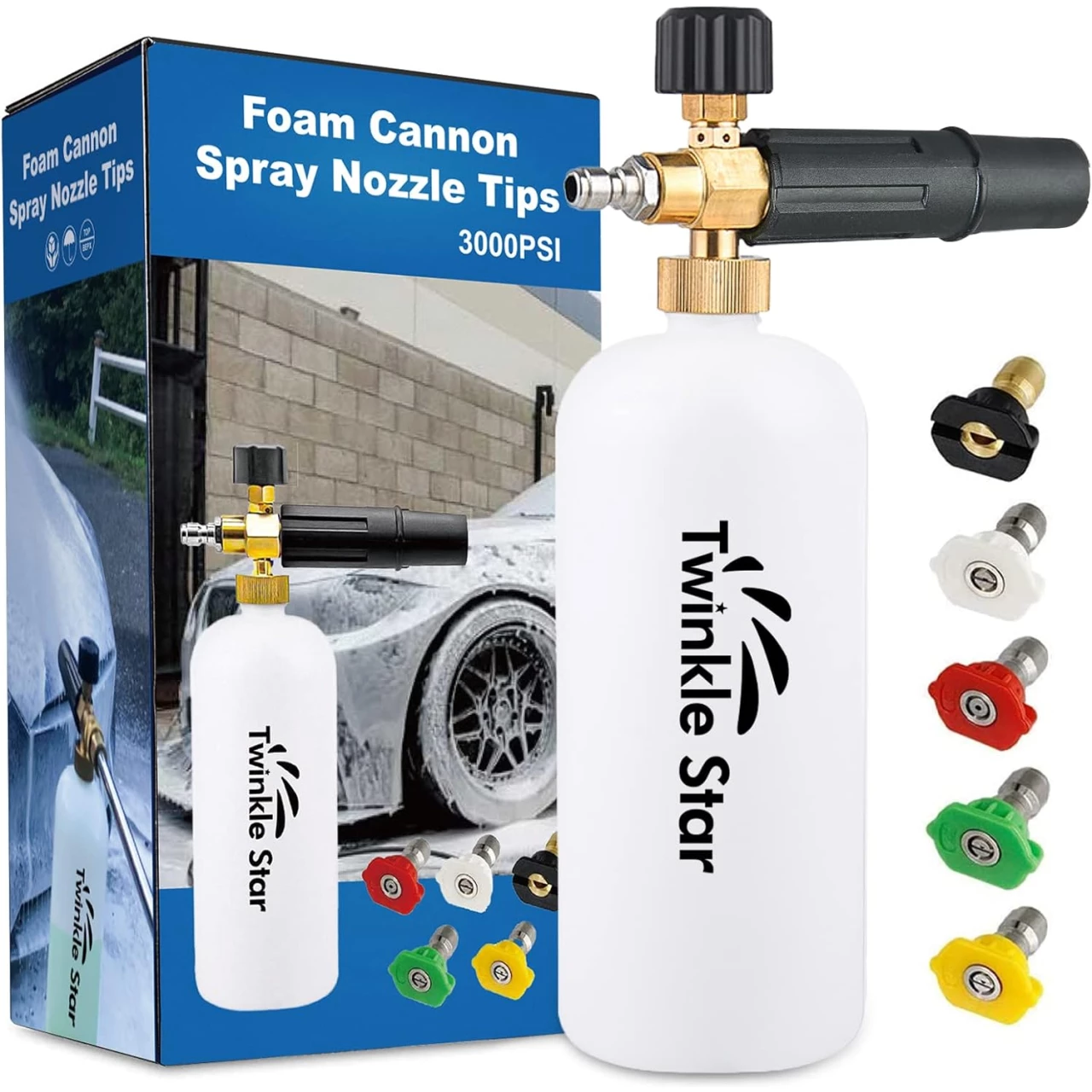 Twinkle Star Foam Cannon 1 L Bottle Snow Foam Lance with 1/4&quot; Quick Connector, 5 Nozzle Tips for Pressure Washer