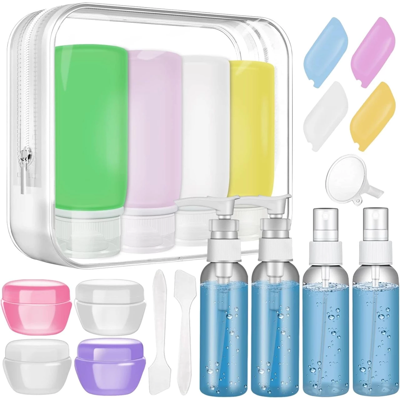 Muslish 21 Pack Leak Proof Silicone Travel Bottles Set, TSA Approved Containers for Toiletries, Travel Size Accessories and Shampoo Conditioner Bottles with Toiletry Bag (BPA Free)