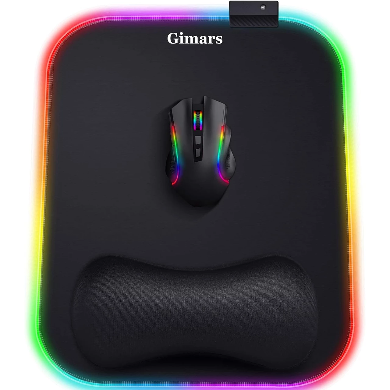 Gimars RGB Mouse Pad with Wrist Rest Support,12 x 10 inch Extra Large Ergonomic Gaming Mouse Pad with 11 LED Lighting Modes,Non-Slip Rubber Base,Lycra Fabric for Laptop, Computer, PC Gaming
